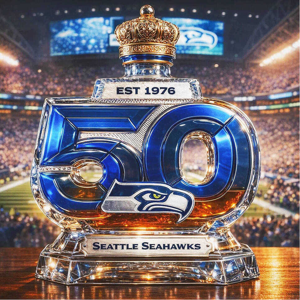 Seattle Seahawks 50th Anniversary Whiskey Bottle