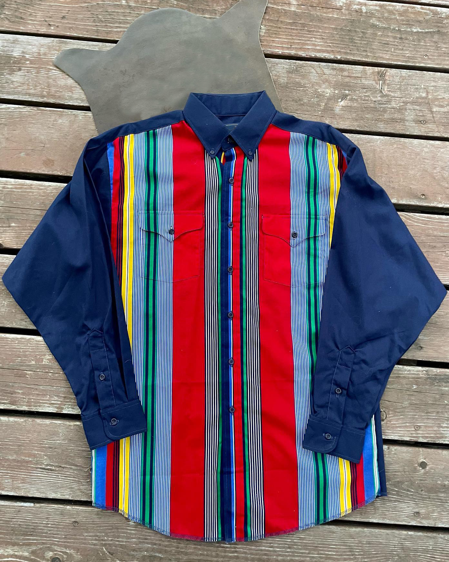 Men's Fashionable Casual Western Red Blue Striped Shirt