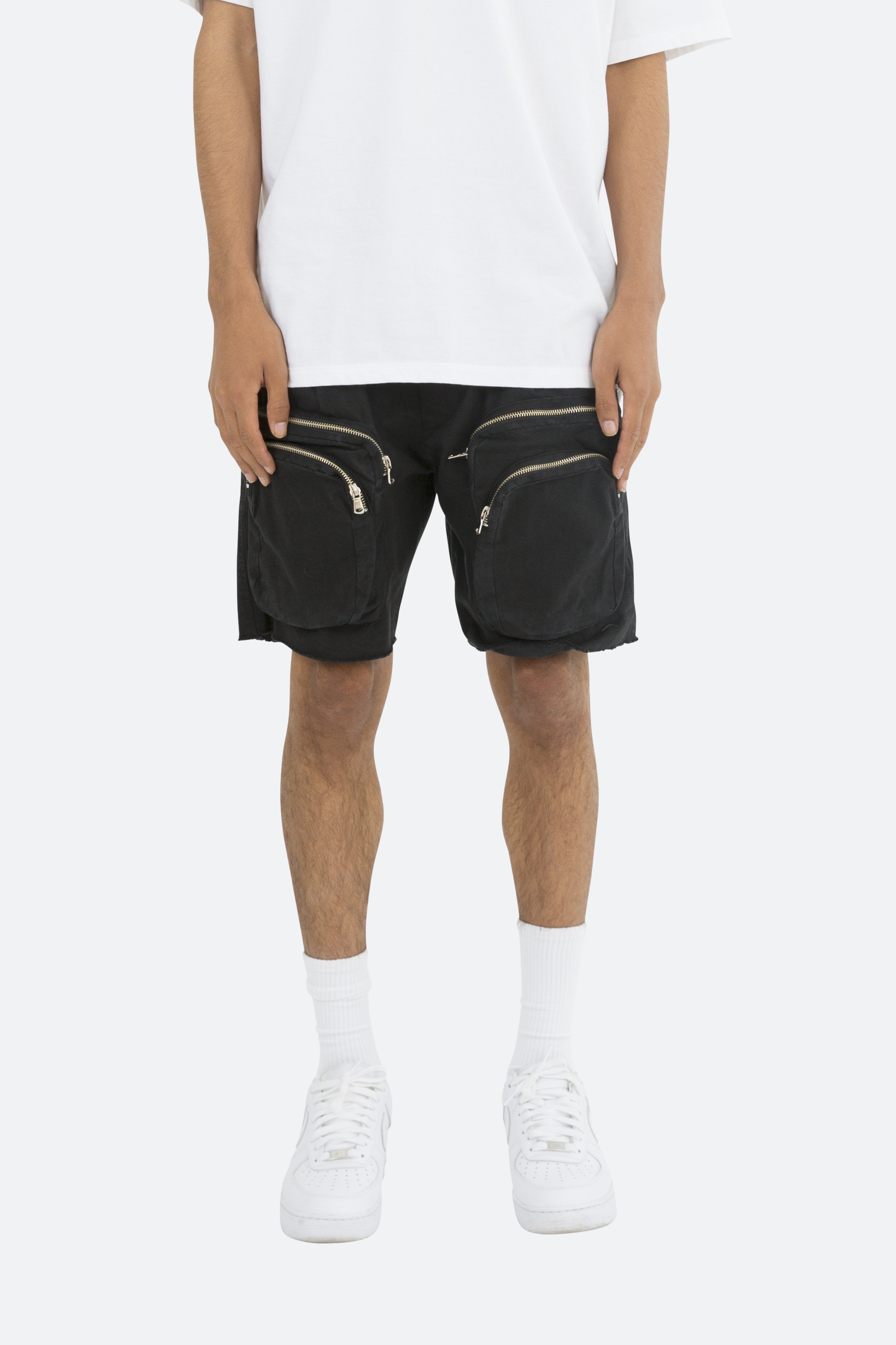 Zipper Cargo Shorts - Black