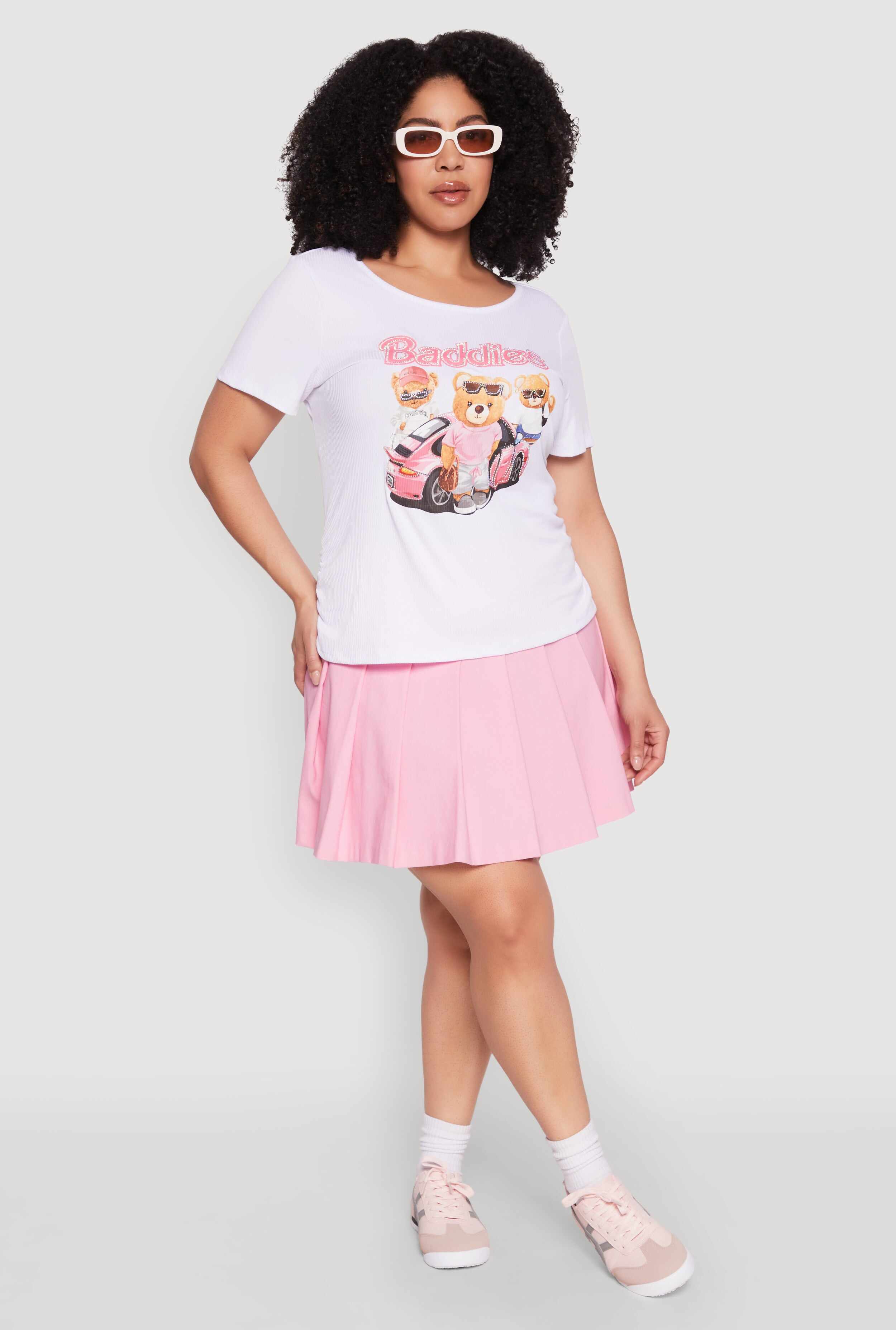 Plus Size Ribbed Knit Baddies Graphic Tee