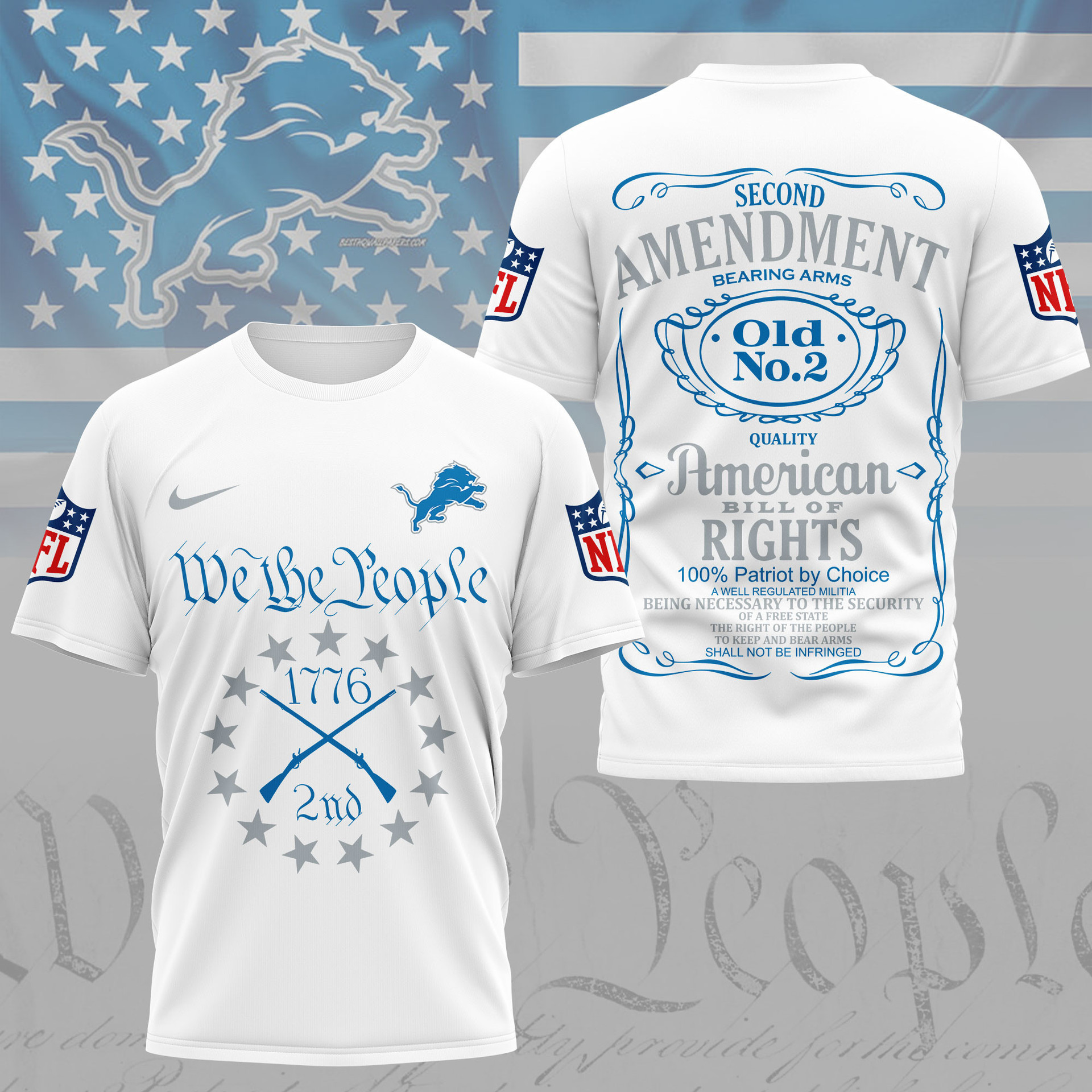 Detroit Lions | Premium NFL Second Amendment 3D Shirt TD