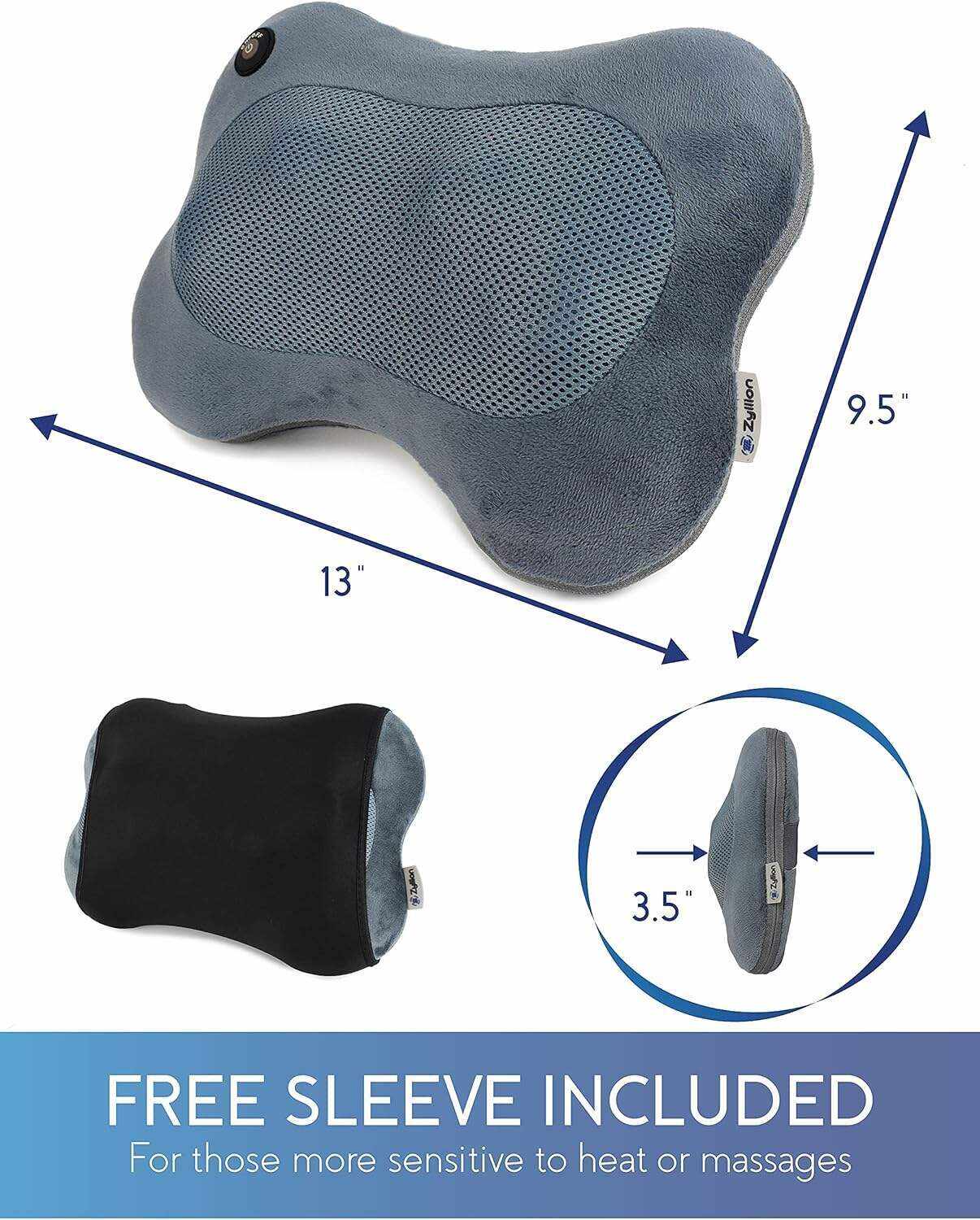 Zyllion Back and Neck Massager with Heat - 3D Deep Tissue Shiatsu Massage Pillow for Chair, Car and Muscle Pain on Whole Body: Shoulders, Calf, Foot, Legs, Arms (NOT Cordless) - Black (ZMA-13-BK)