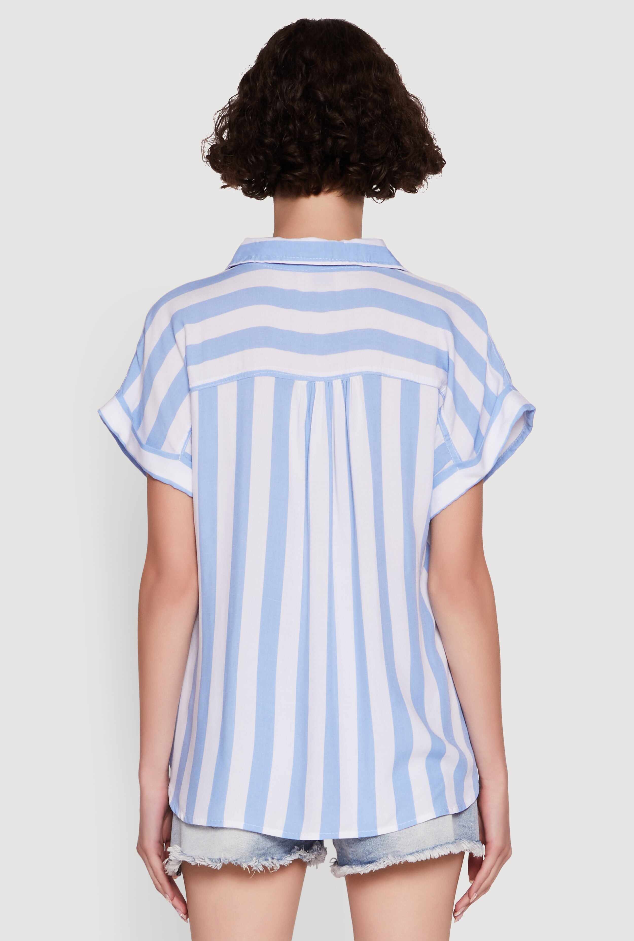 Striped Button Front Fixed Cuff Shirt