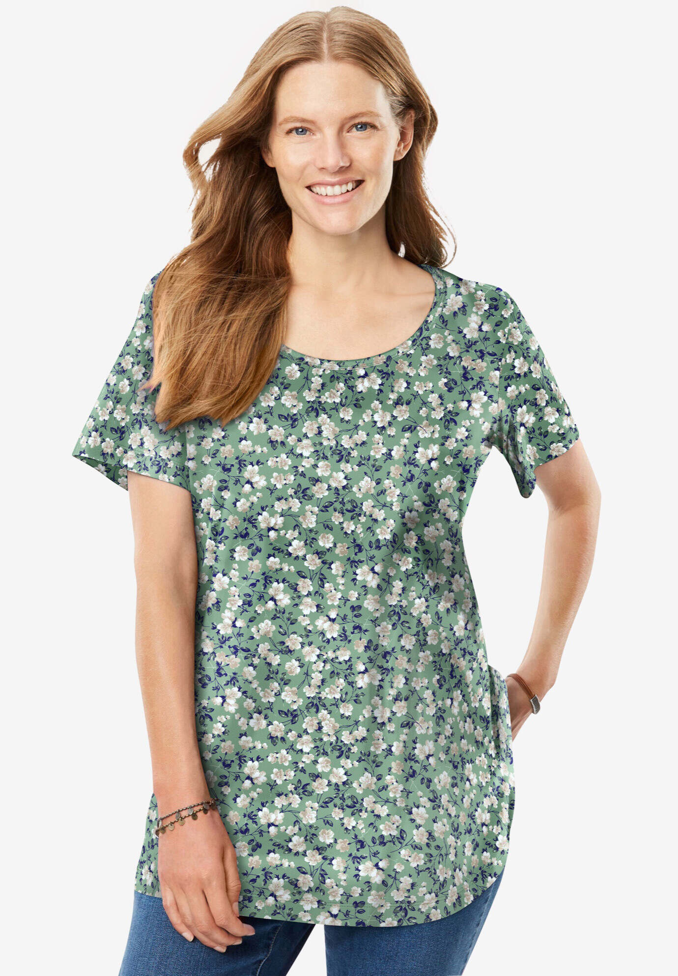 Perfect Printed Short-Sleeve Scoopneck Tee