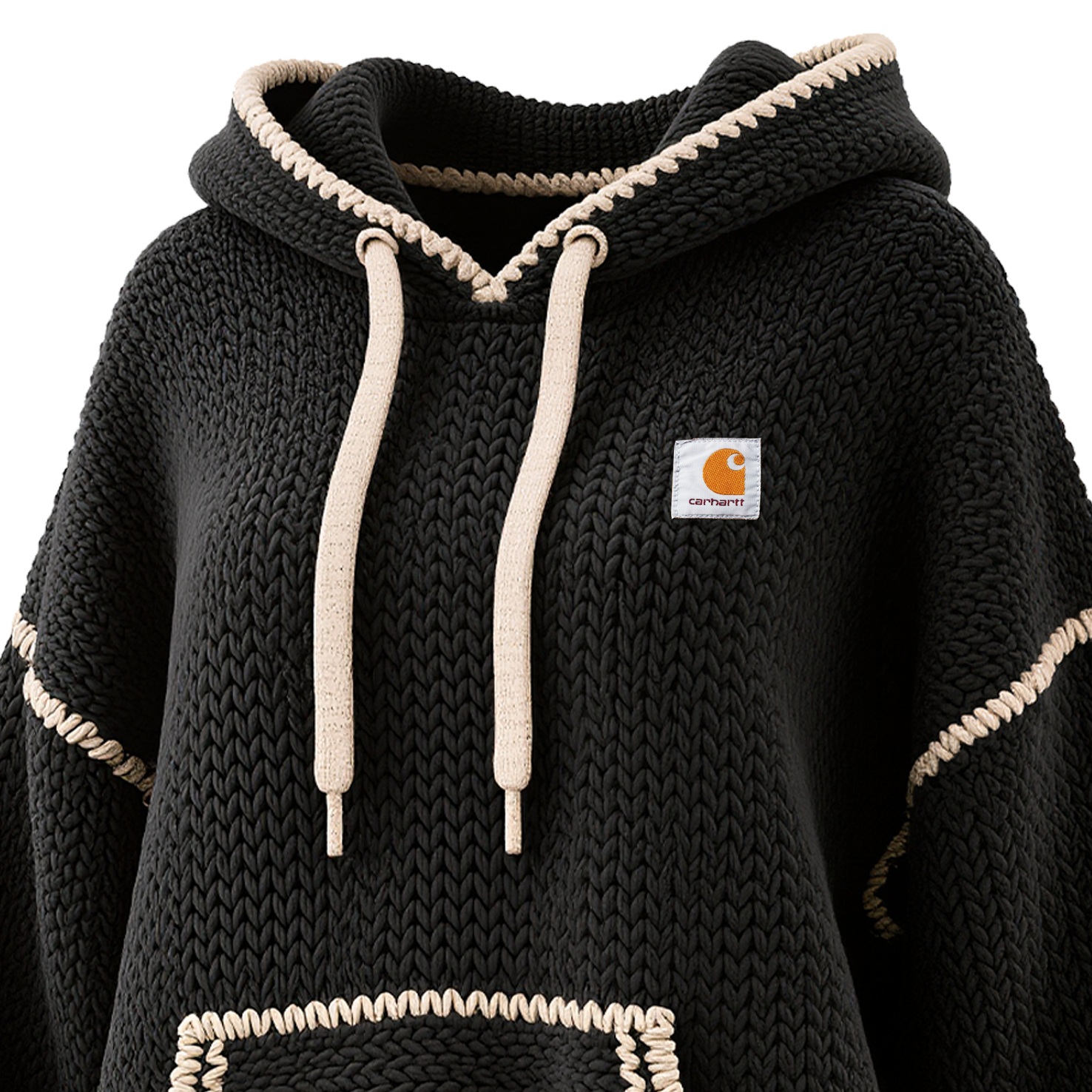 Women's Vintage Black Fleece Hoodie With Contrast Stitching