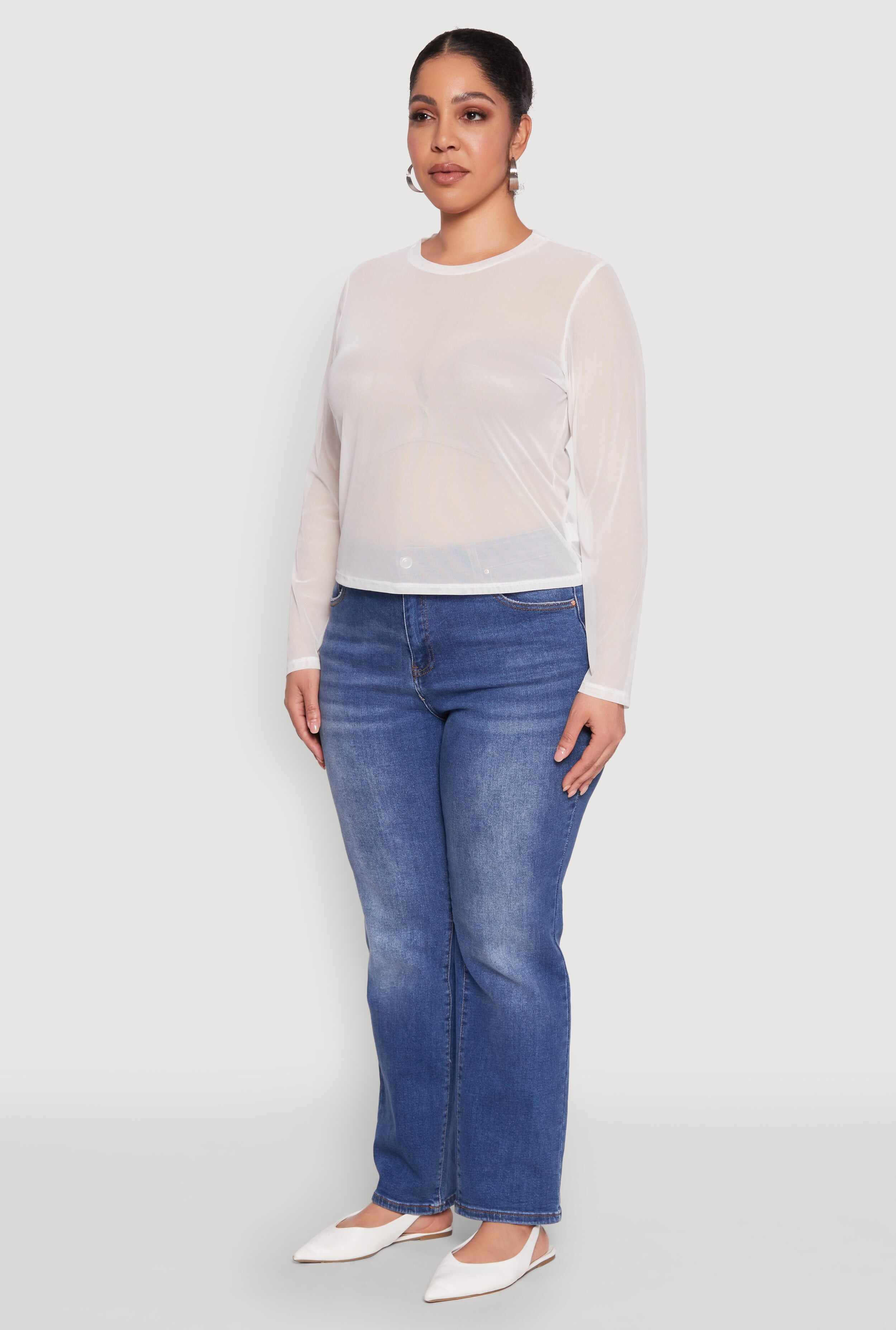 Plus Size Mesh Long Sleeve Top