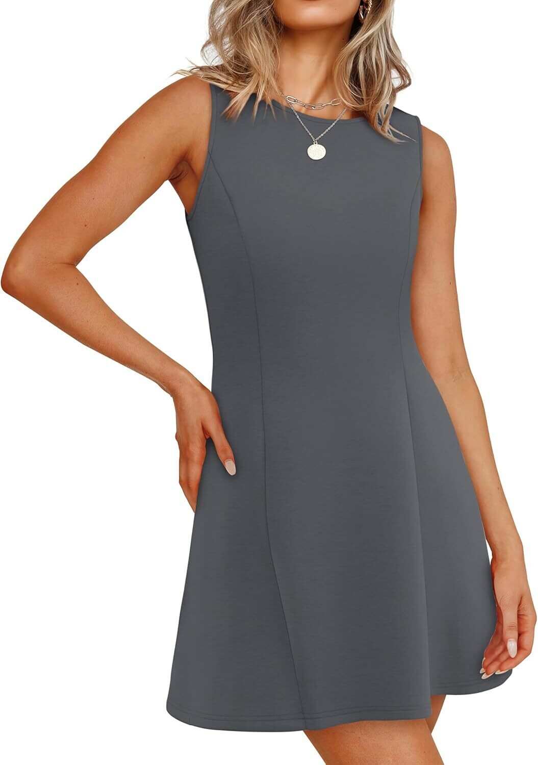 🌸Women's Summer A-Line Sleeveless Boat Neck Mini Dress Club Party Little Short Dresses