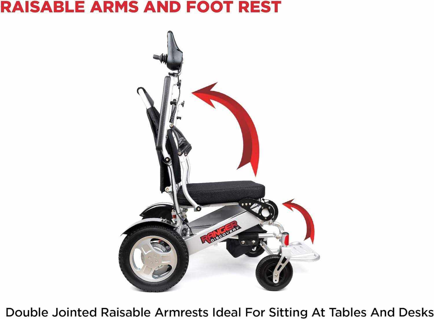Porto Mobility 2024 Ranger Discovery Lightweight Foldable Weatherproof Exclusive Electric Wheelchair, Portable, Brushless Powerful Motors, Dual Battery, All Terrain (Silver, Standard)