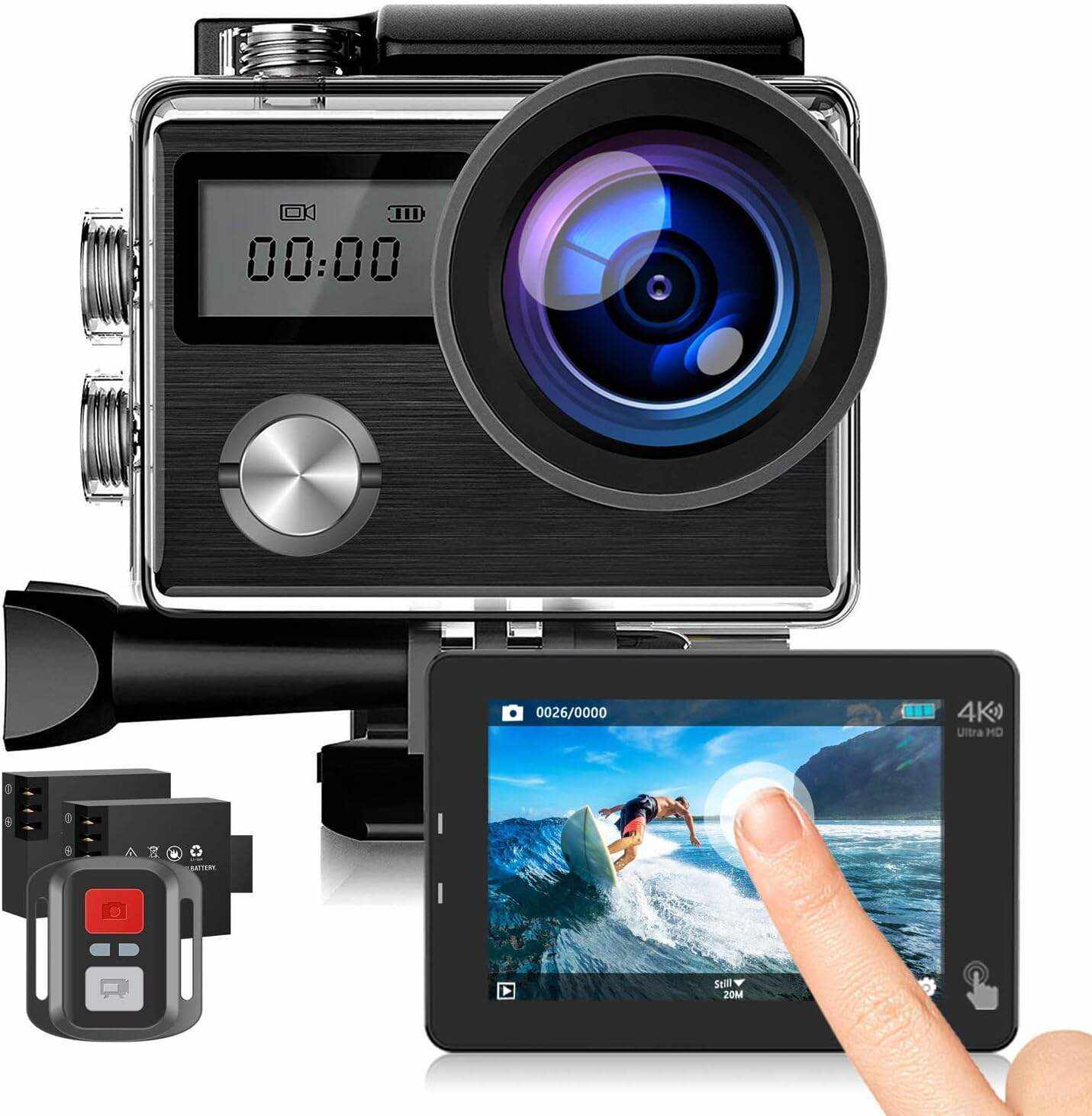 Underwater Camera,24MP 40m WiFi Dual Color Screen Action Camera 4K For Snorkeling Sports,Waterproof Camera with Bike Helmet,EIS Stabilization,170° Wide Angle,4X Zoom,2 Batteries and Mounting Kits