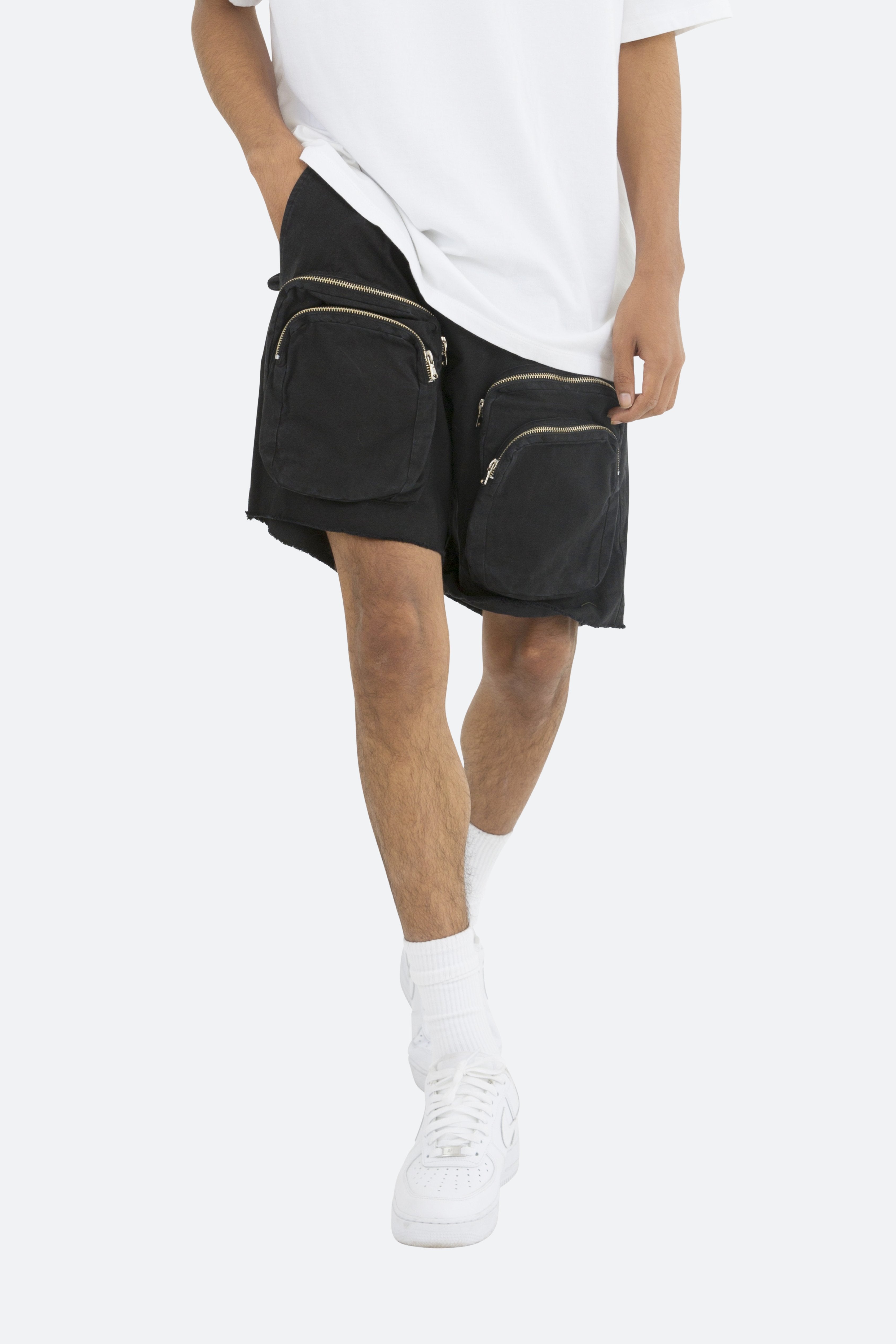 Zipper Cargo Shorts - Black