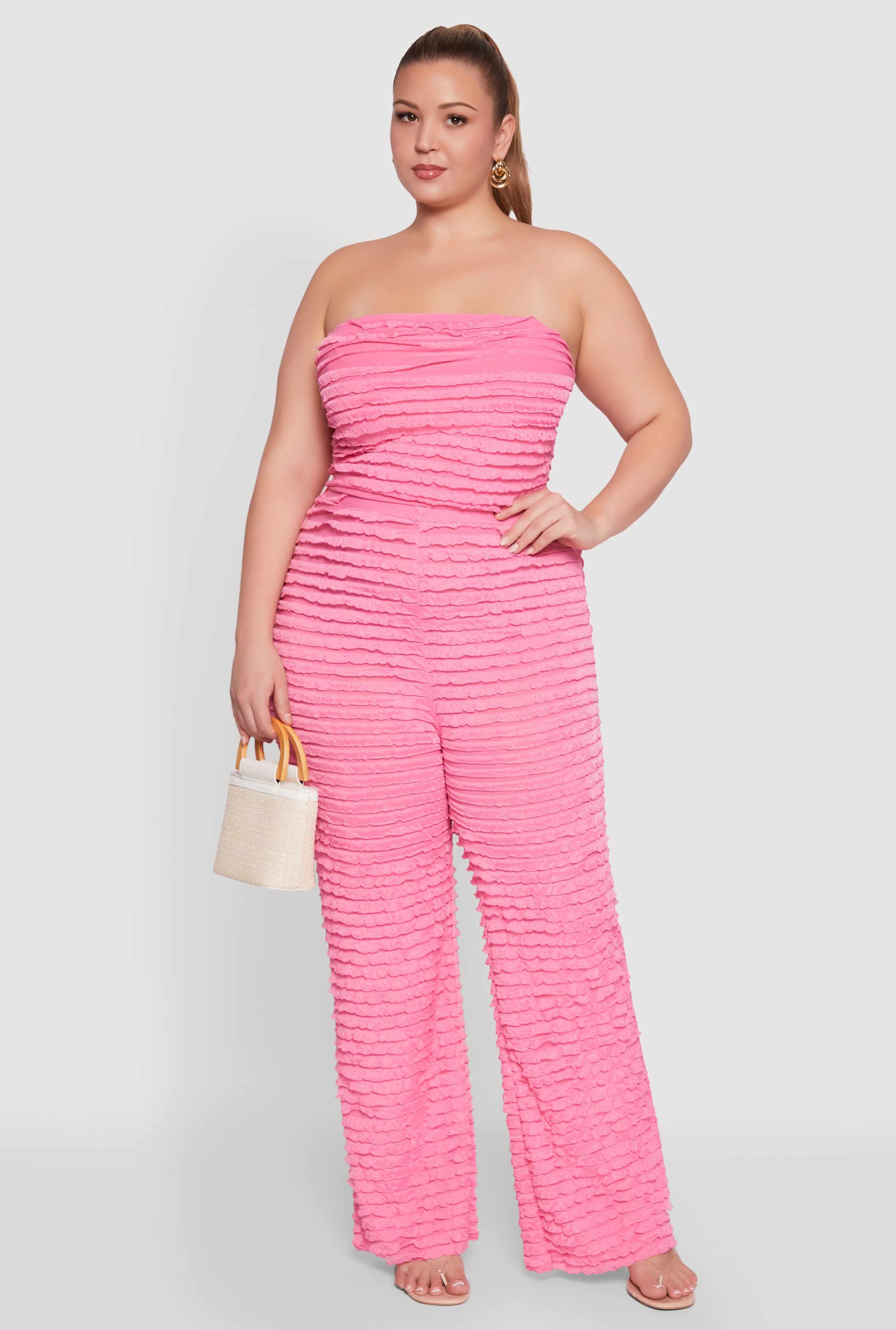 Plus Size Lettuce Edge Mesh Tube Top