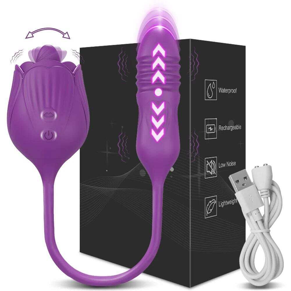 Rose Vibrator with Tongue Licking & Telescopic Dildo