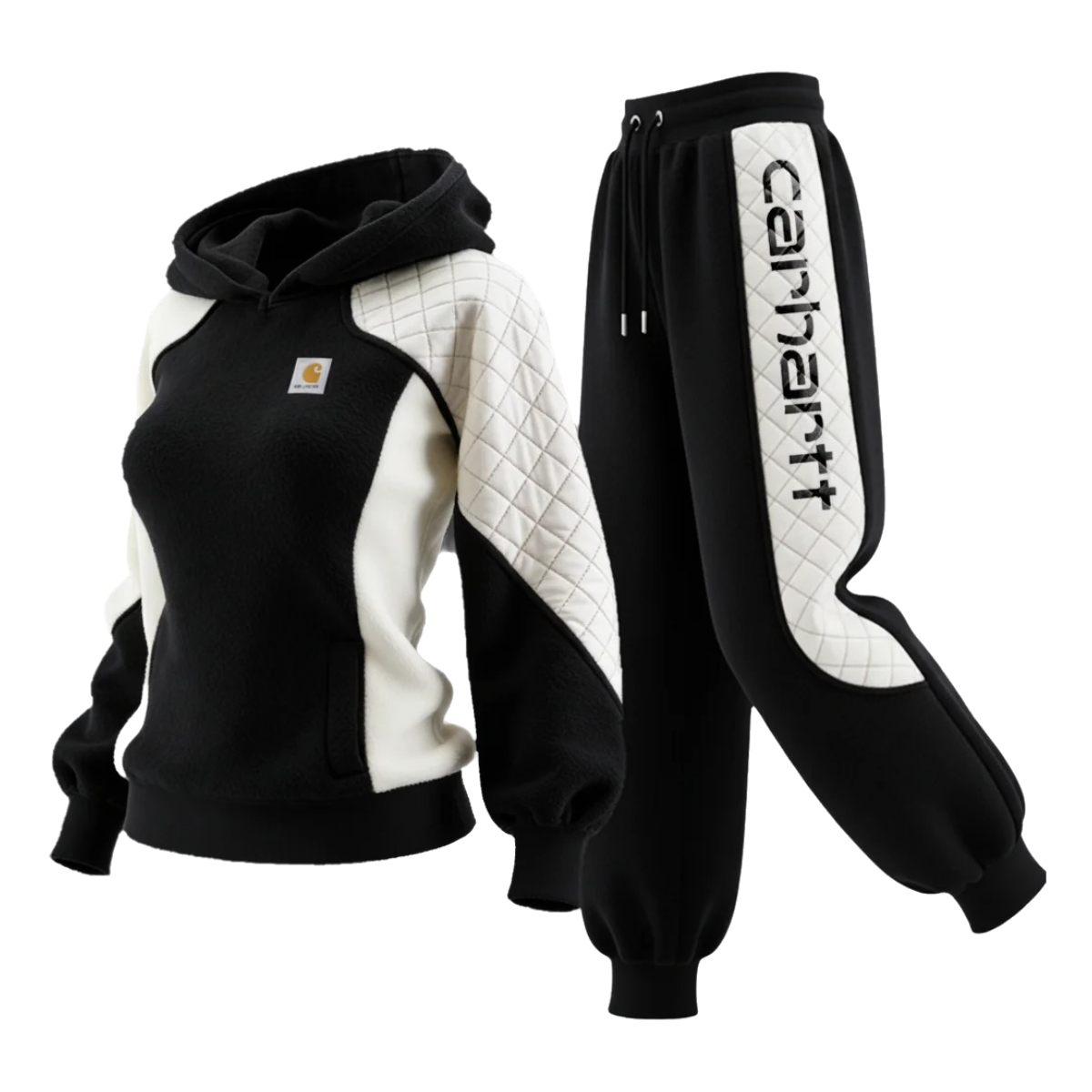 Ladies' Black And White Diamond-pattern Patchwork Suit