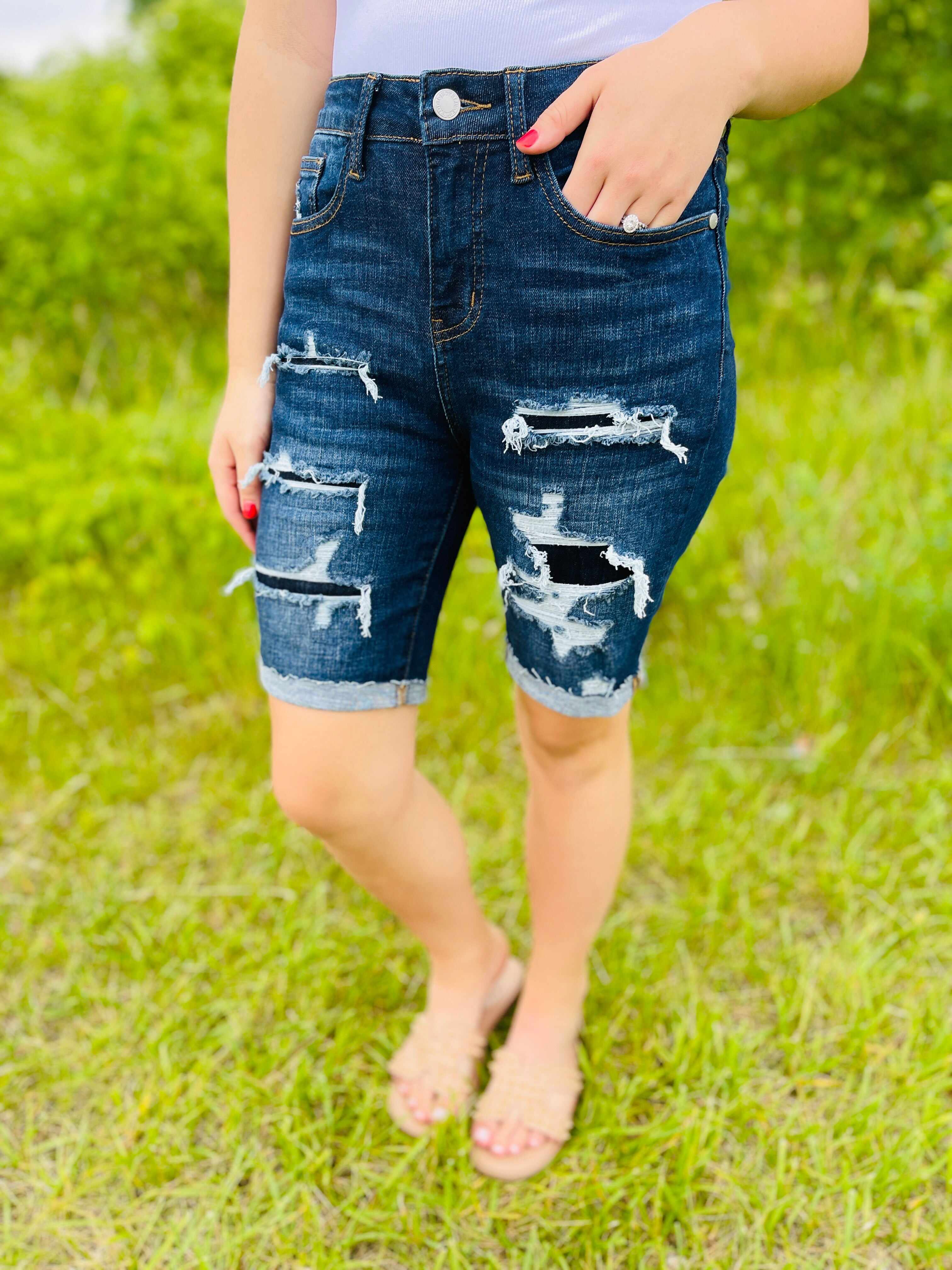 PLUS/REG Patch Me Up Buttercup Bermuda Shorts
