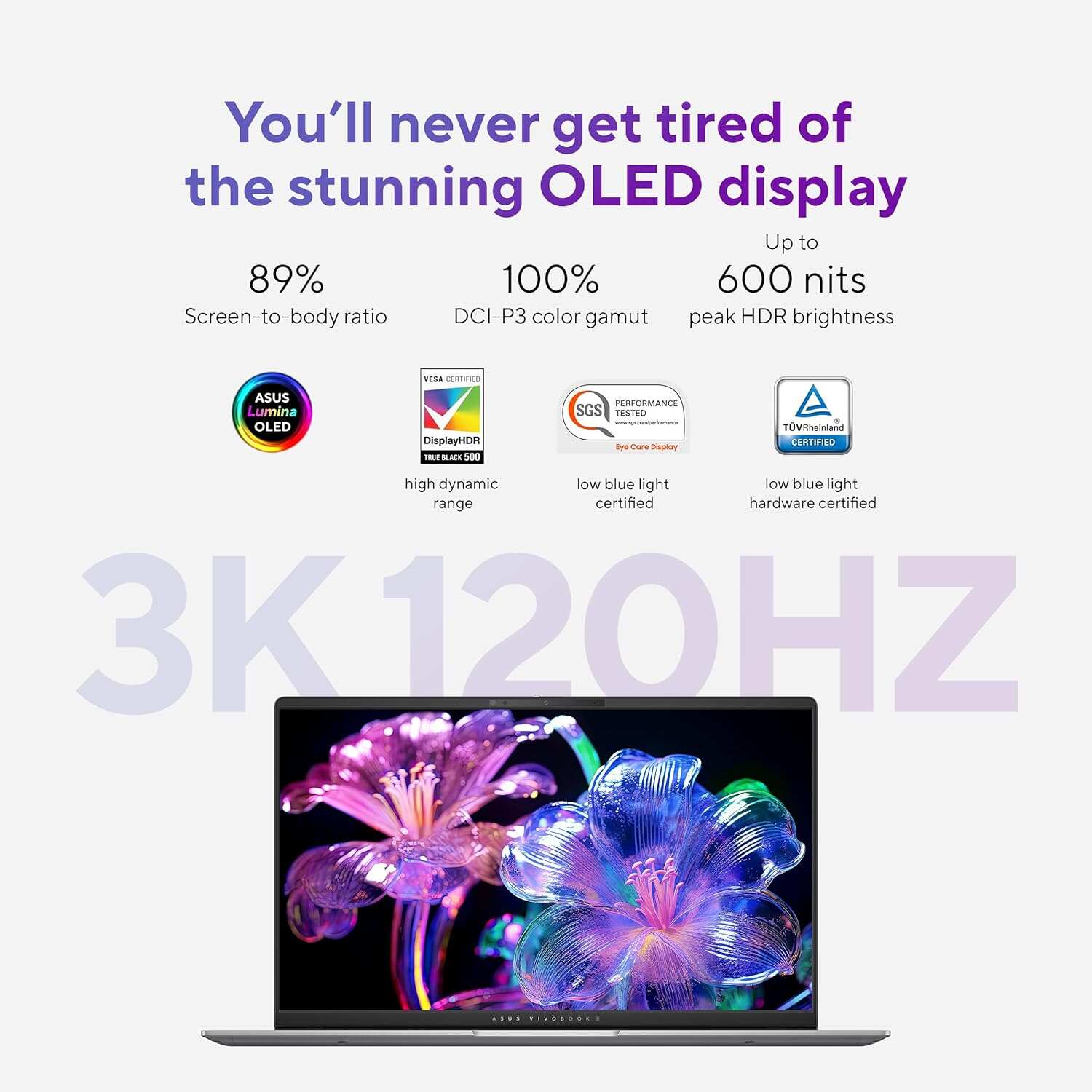 ASUS Vivobook S 15 laptop; Copilot+ PC, 15.6” 3K 120Hz OLED Display, Qualcomm Snapdragon X Elite X1E-78-100 12-Core Processor, 16GB RAM, 1TB SSD, Windows 11 Home, Cool Silver, S5507QAD-PS96
