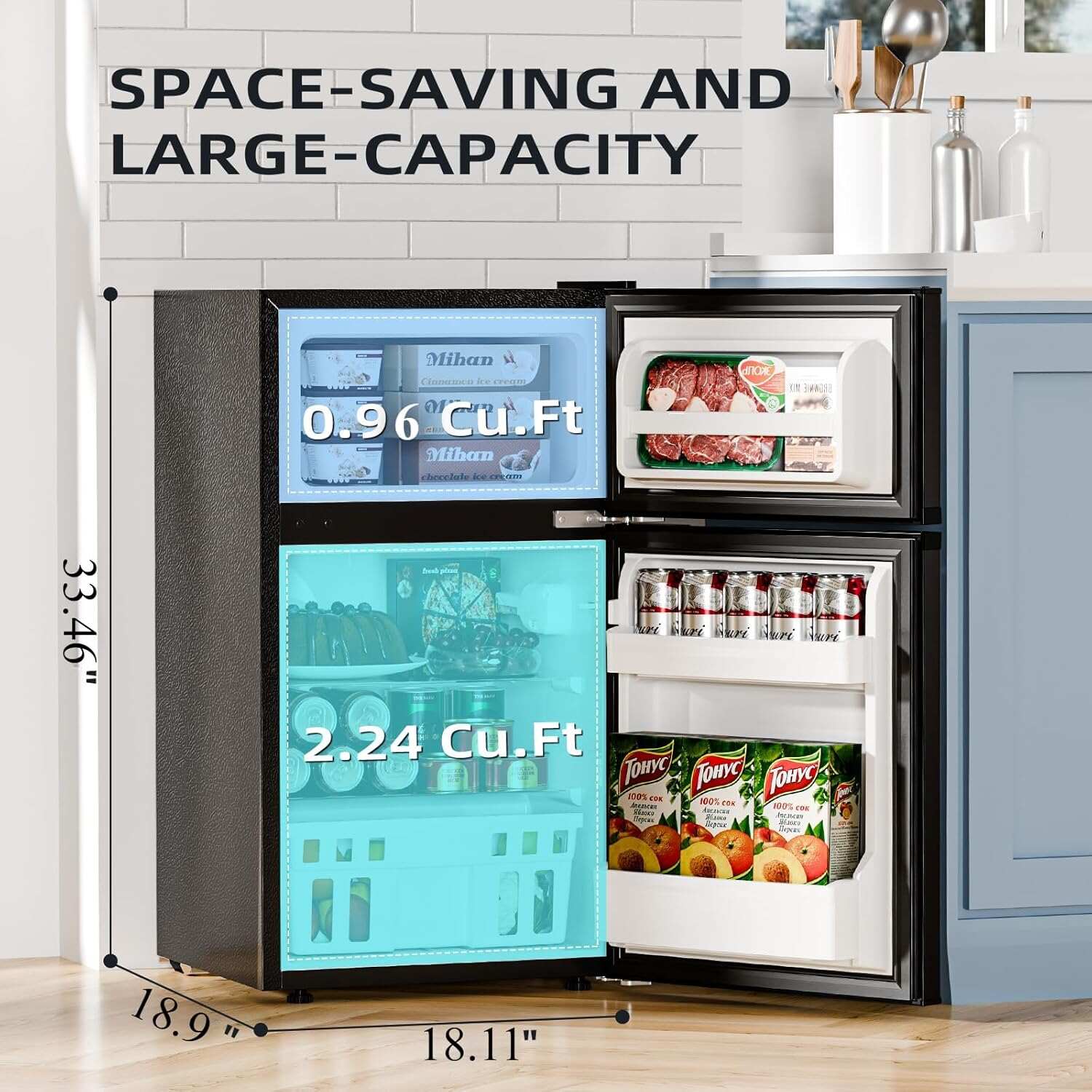 🔥Clearance Sale🔥3.2 Cu.Ft Compact Refrigerator with Freezer – Space-Saving Cooling for Drinks, Food & Snacks