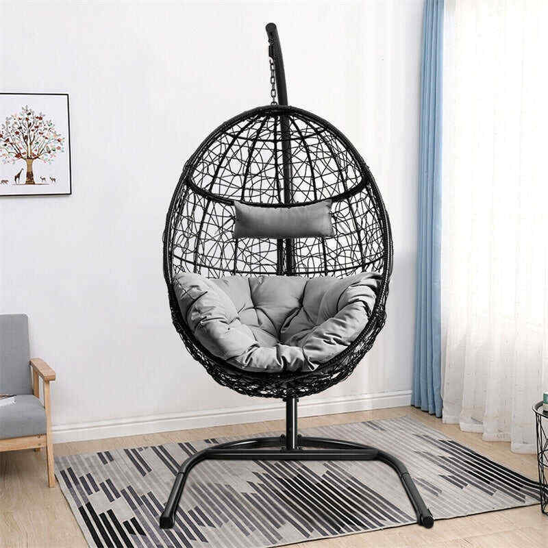 Outdoor Hanging Egg Chair Swing Hammock Chair Set with Stand & Cushion