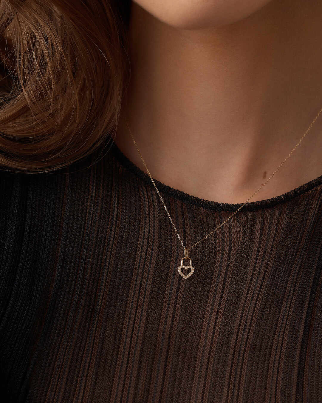 Diamond Heart Padlock Charm Necklace