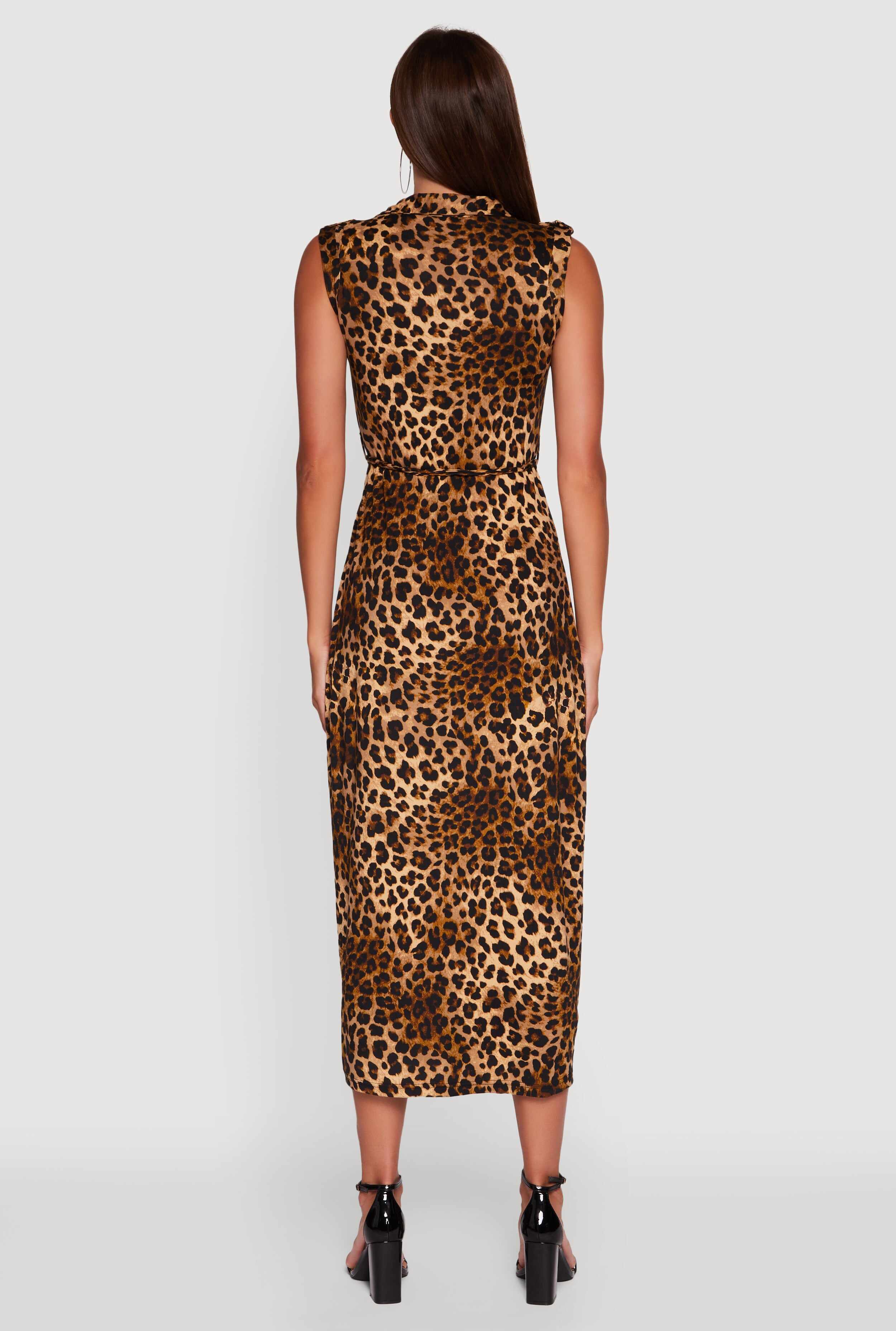 Patterned Button Front Sleeveless Maxi Shirt Dress