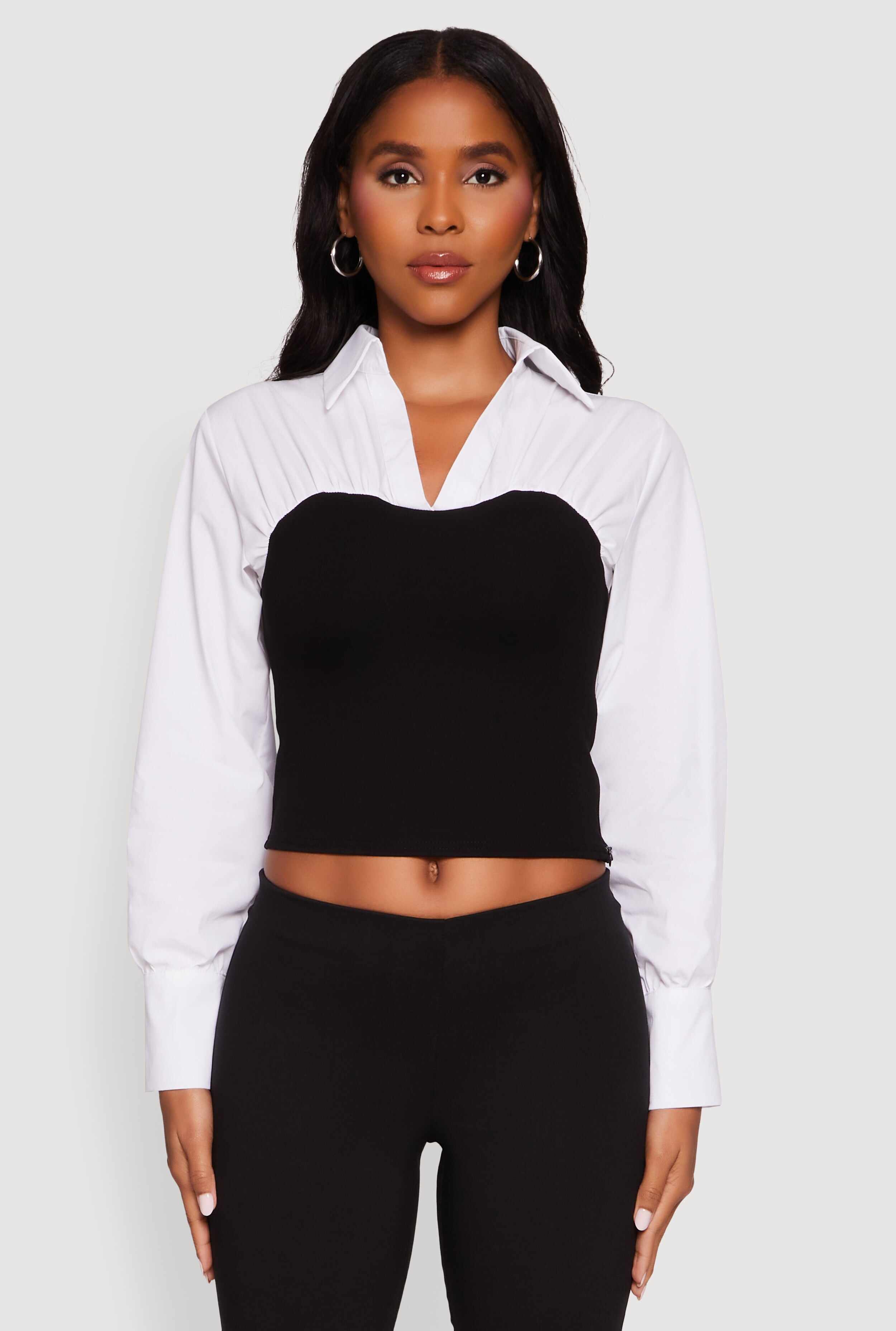 Color Blocked Ruched Ponte Blouse
