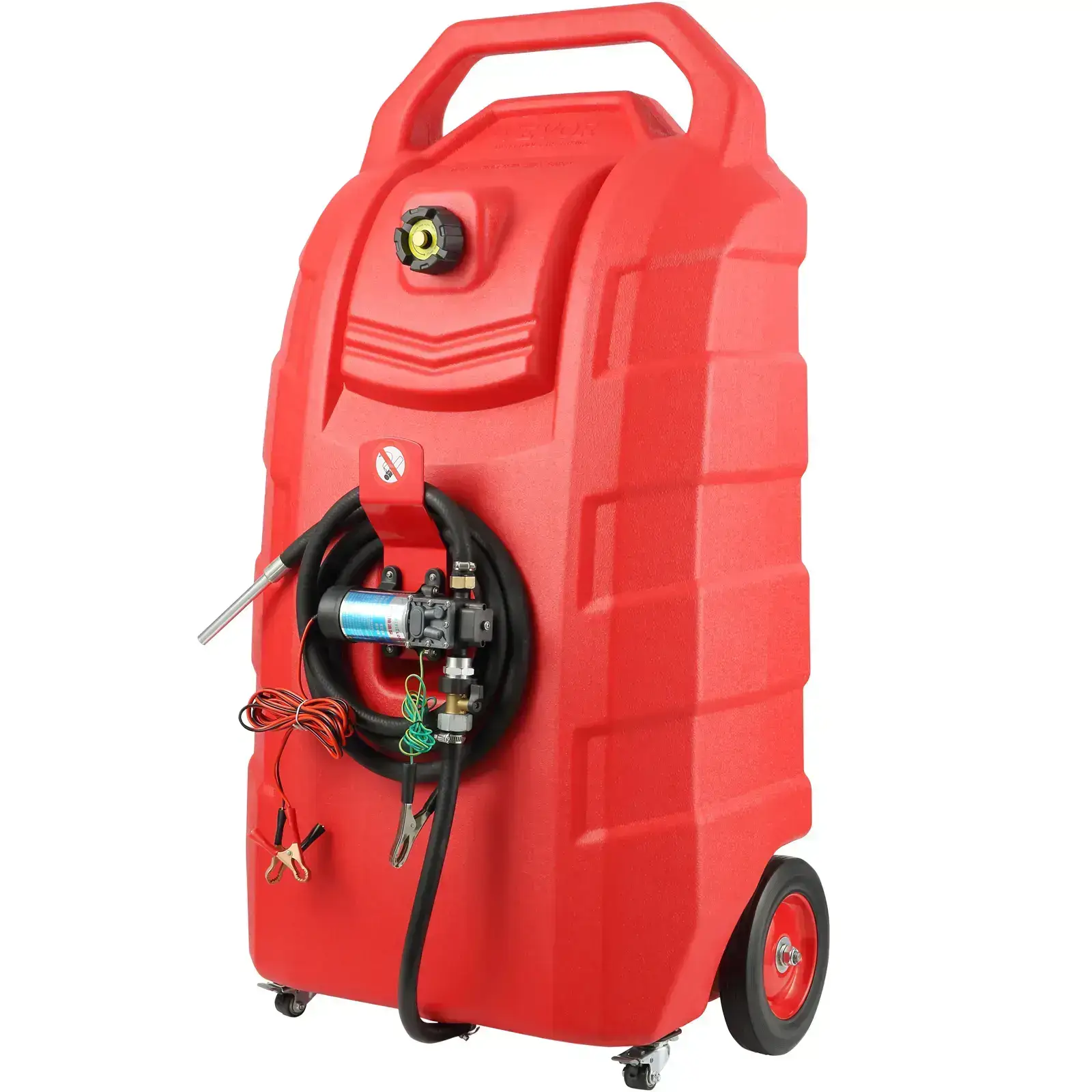 Fuel Caddy,, 32 Gallon, Portable Fuel Storage Tank On-Wheels, with 12V DC Transfer Pump, Gasoline Diesel Fuel Container with 8.2 ft Hose, Flow Rate 7L/min, for Trucks, Boats, Lawn Mowers