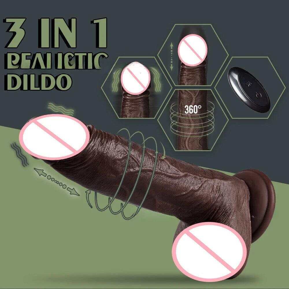 Black coffee colored simulated penis wireless telescopic rotating vibration adult and female sexual products