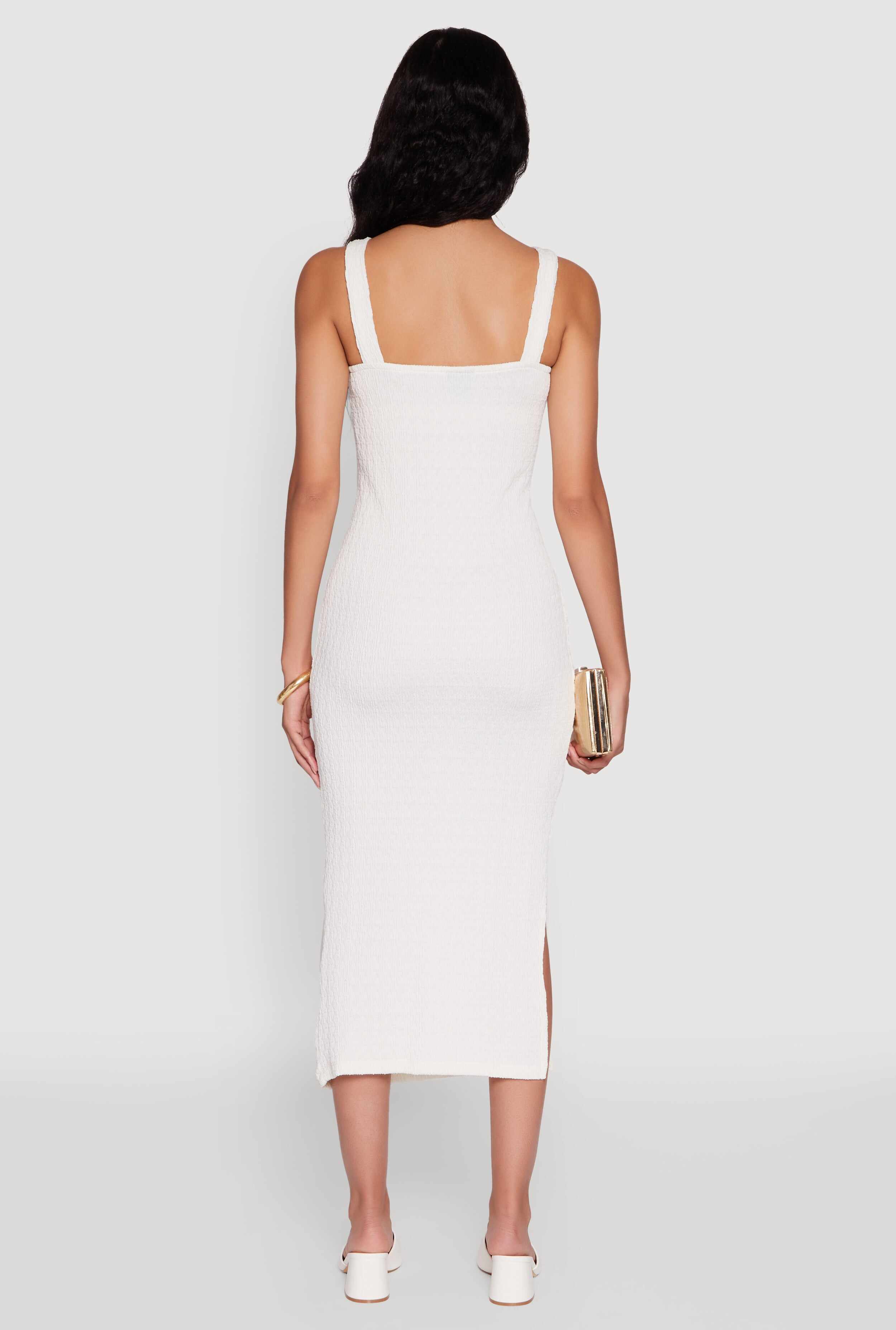 Textured Knit Sleeveless Side Slit Midi Dress