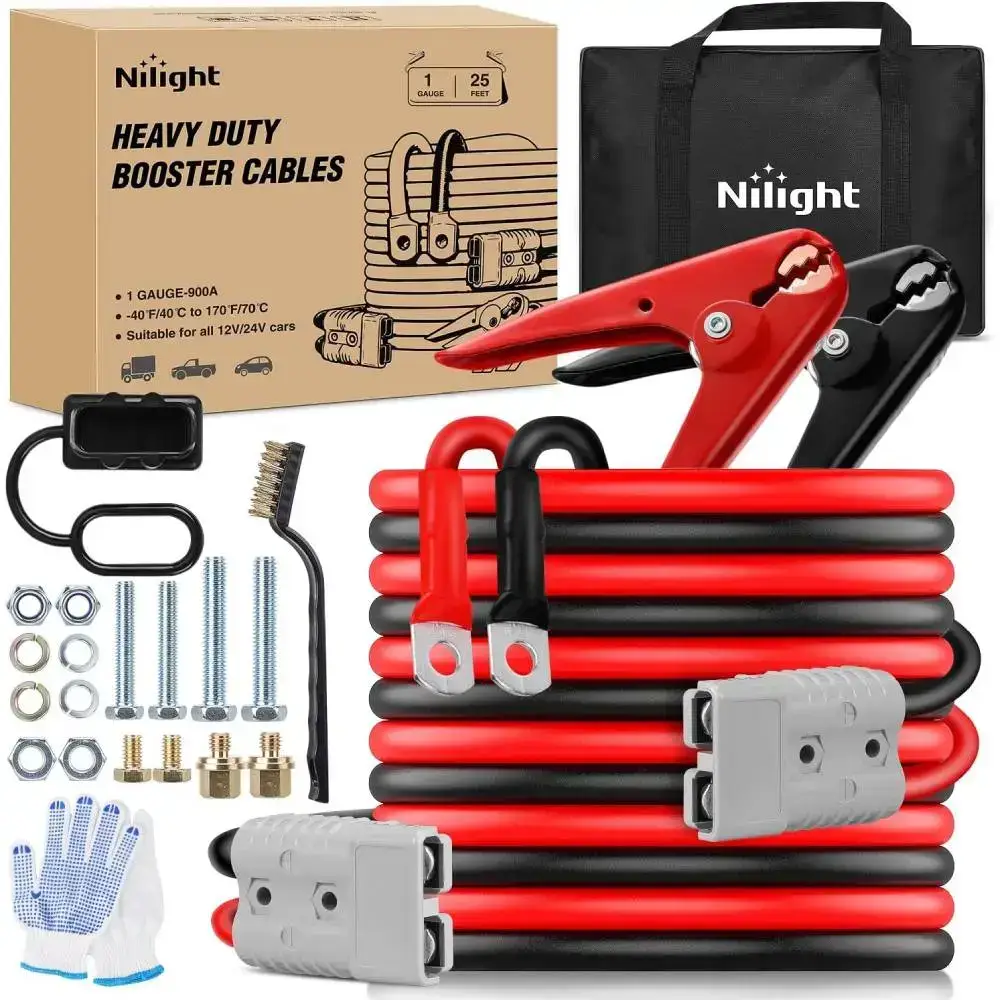 0 Gauge 25 Feet Heavy Duty Jumper Cables 1000 Amp Booster Battery Cables with Permanent Installation kit and Quick Connect Plug Includes carrying bag for 12V & 24V Cars SUVs and Trucks