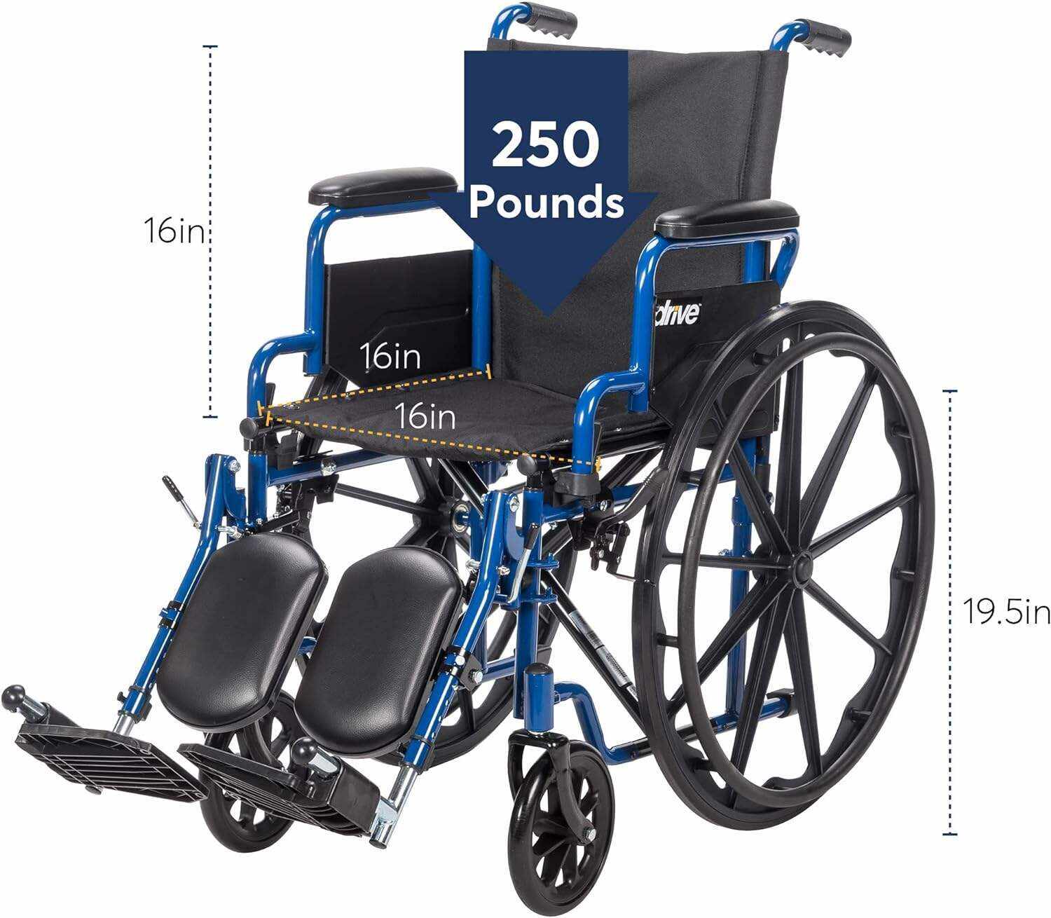 Drive Medical BLS18FBD-ELR Blue Streak Lightweight Wheelchair with Swing-Away Elevating Leg Rests and Flip-Back Arms