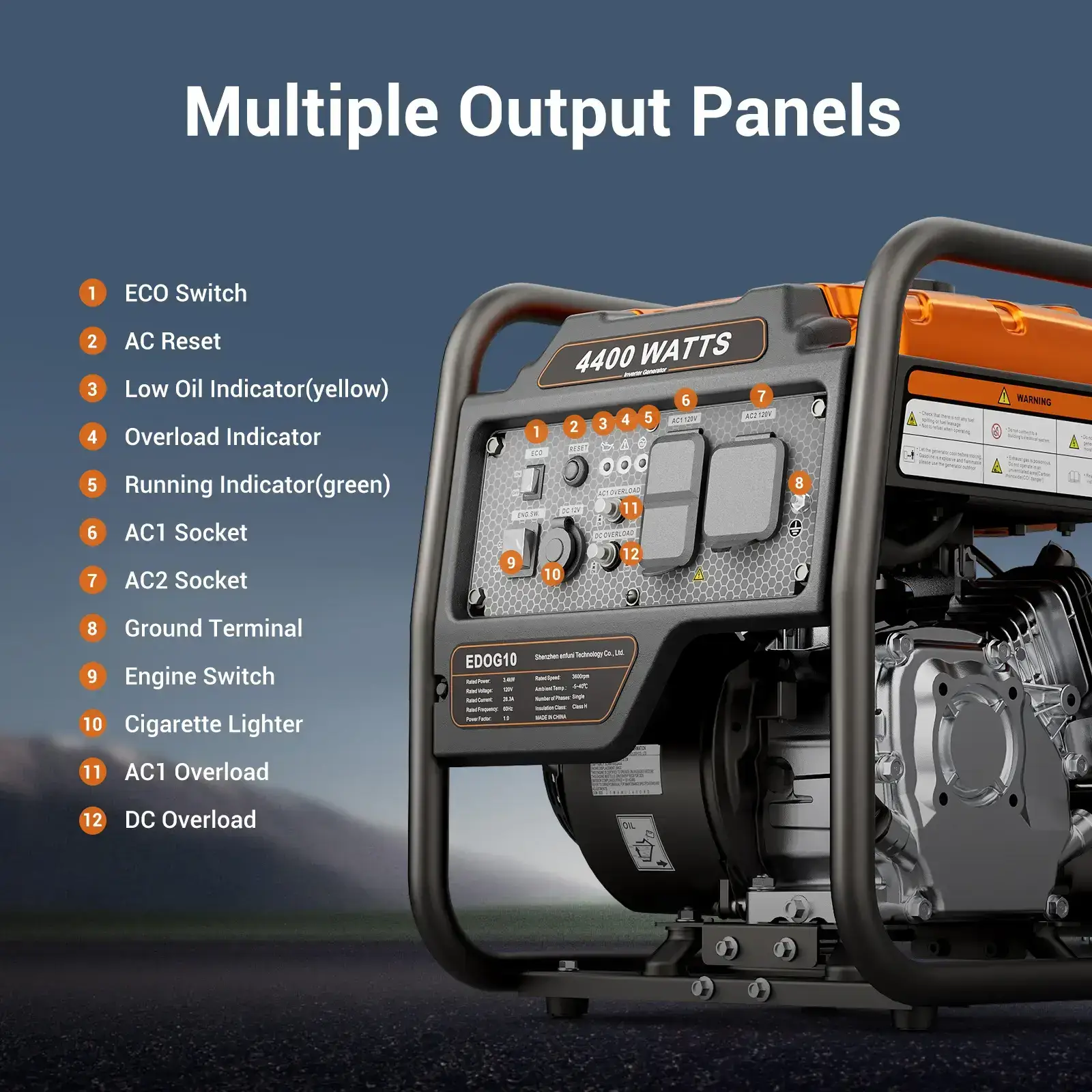 Power Equipment generadores de gasolina 4400 Watts Inverter Generator Gas Powered, Portable Open Frame Generator, Low Noise with ECO Mode and Inverter Technology, RV Ready, Emergency Home Backup