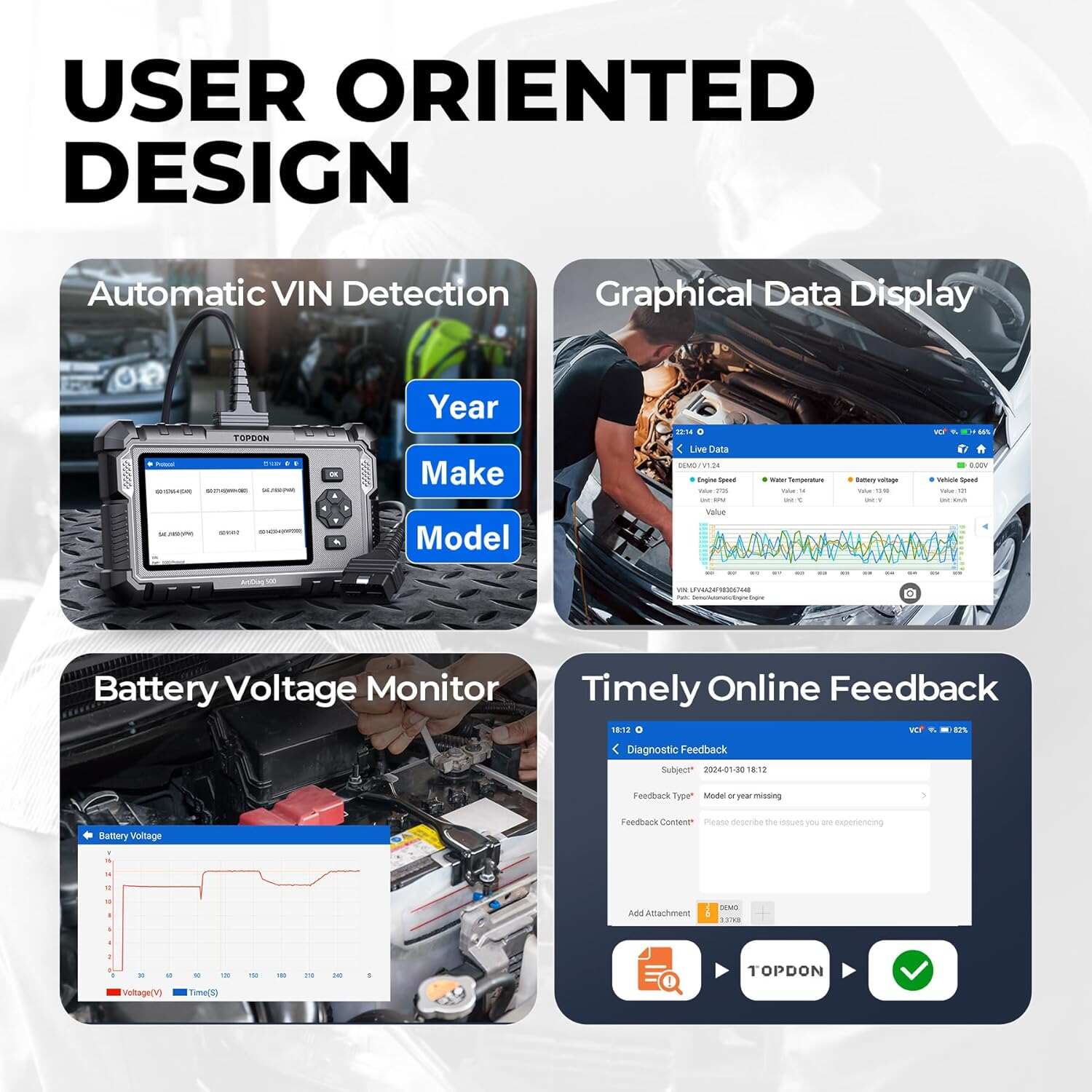 AD500 OBD2 Scanner, Oil SAS Throttle TPMS BMS EPB Reset, Engine ABS SRS Transmission, Diagnostic Scan Tool, AutoVIN, Car Check Engine Code Reader with Battery Test, Lifetime Wi-Fi Free Update