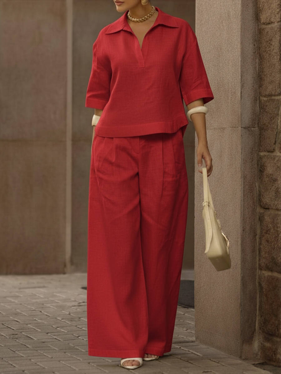 🔥Summer Arrivals🌟Women's Casual Linen And Cotton Shirt And Wide-leg Pants Two-piece Set
