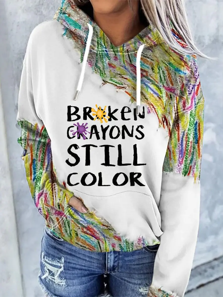 Mental Health Awareness Broken Crayons Still Color Encourage Print Casual Sweatshirt