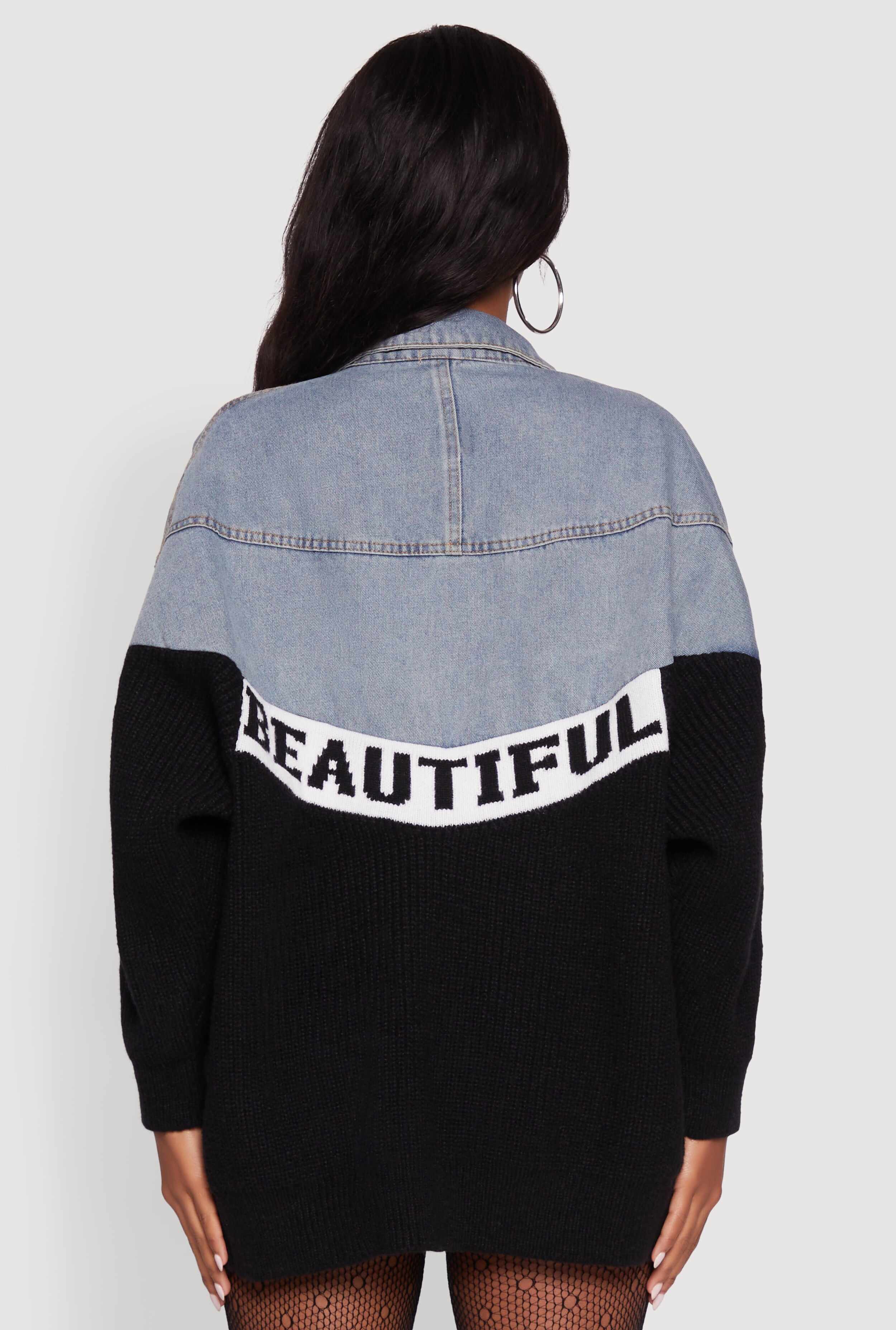 Color Block Chic Graphic Knit Denim Jacket