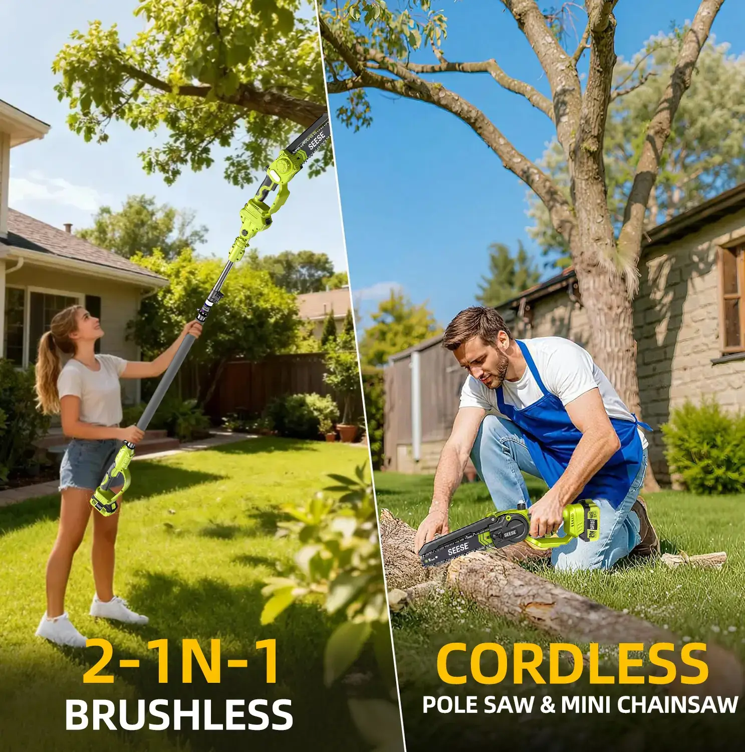 【FathersDayGift】 2 in 1 Mini Chainsaw with 2 x 21V Batteries, 8