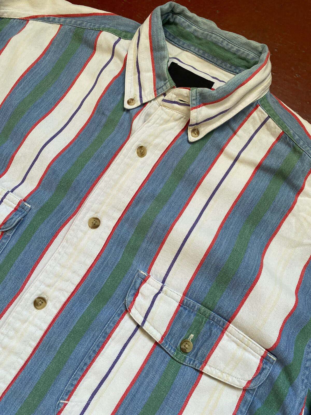 Men's Western Fashion Blue Green White Striped Long Sleeve Shirt
