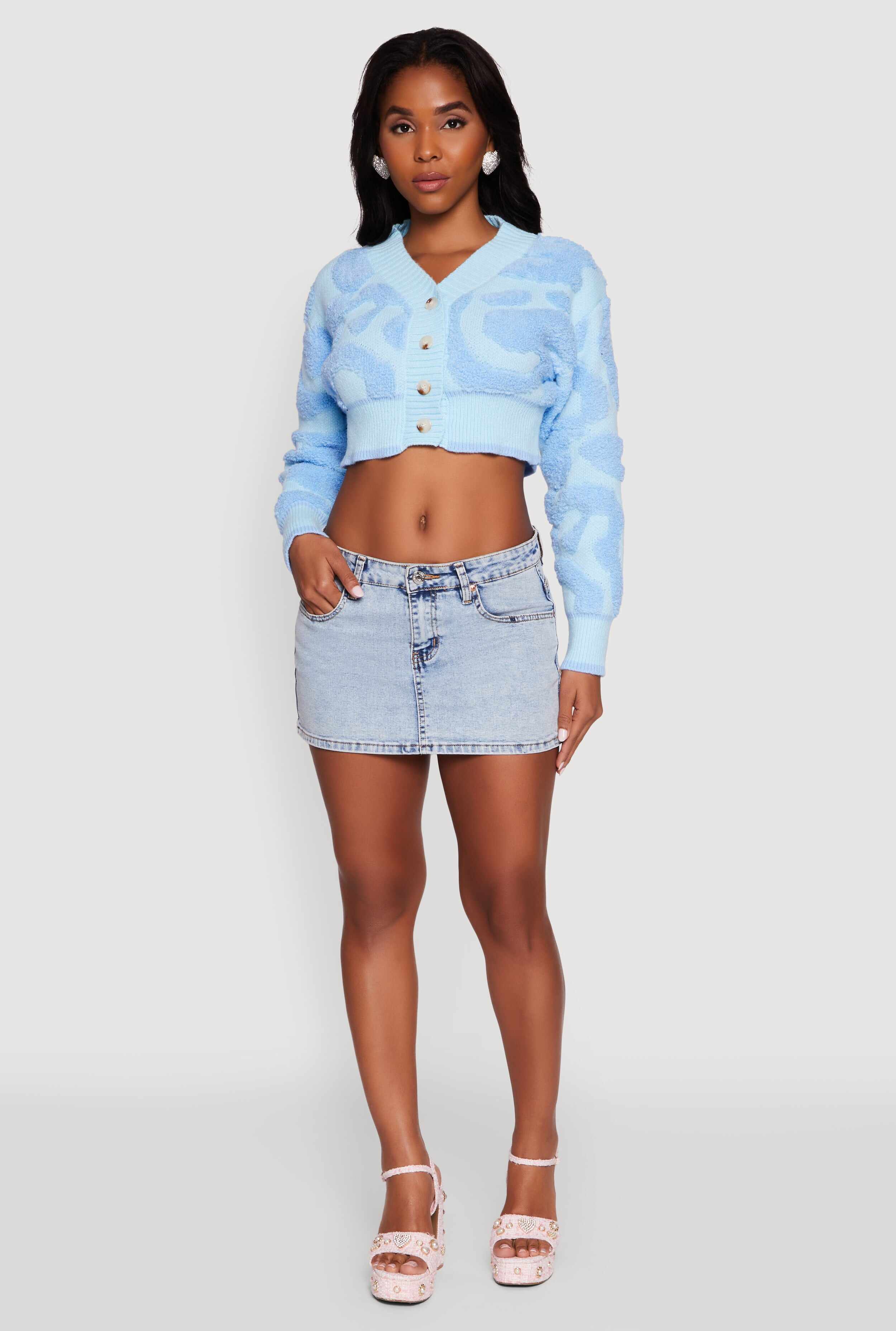 Tufted Knit Button Front Cropped Cardigan