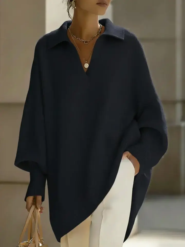 🔥Summer Arrivals🌟Women's Solid Color V-neck Long-sleeved Casual Loose-fitting Knitted Pullover Sweater