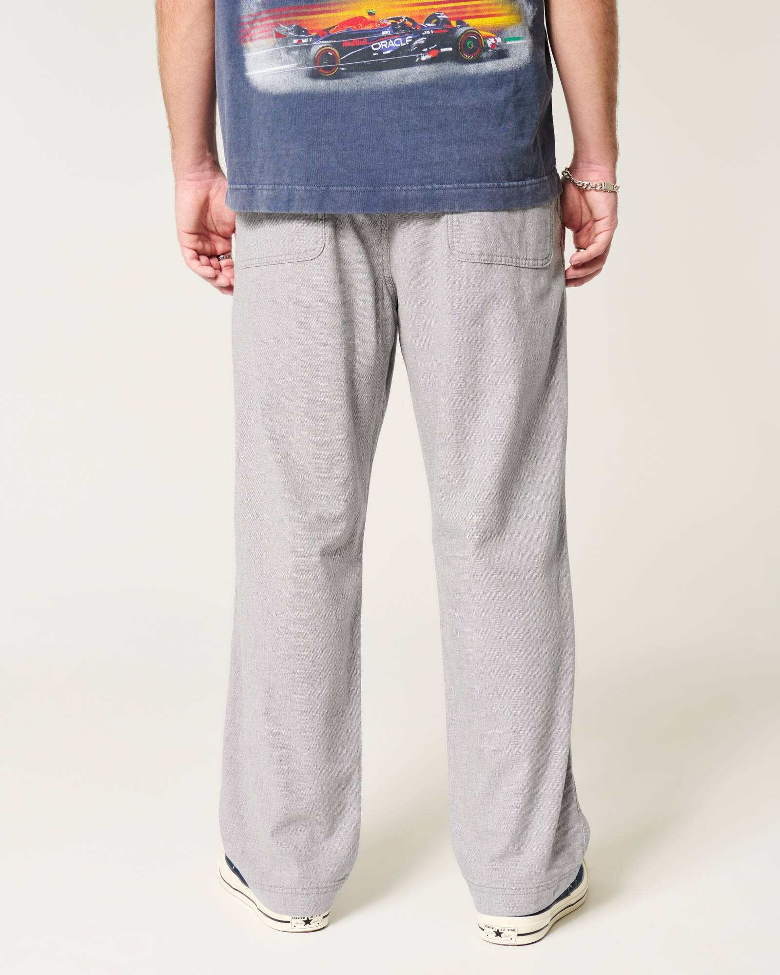 Linen-Blend Flex Waist Baggy Pants