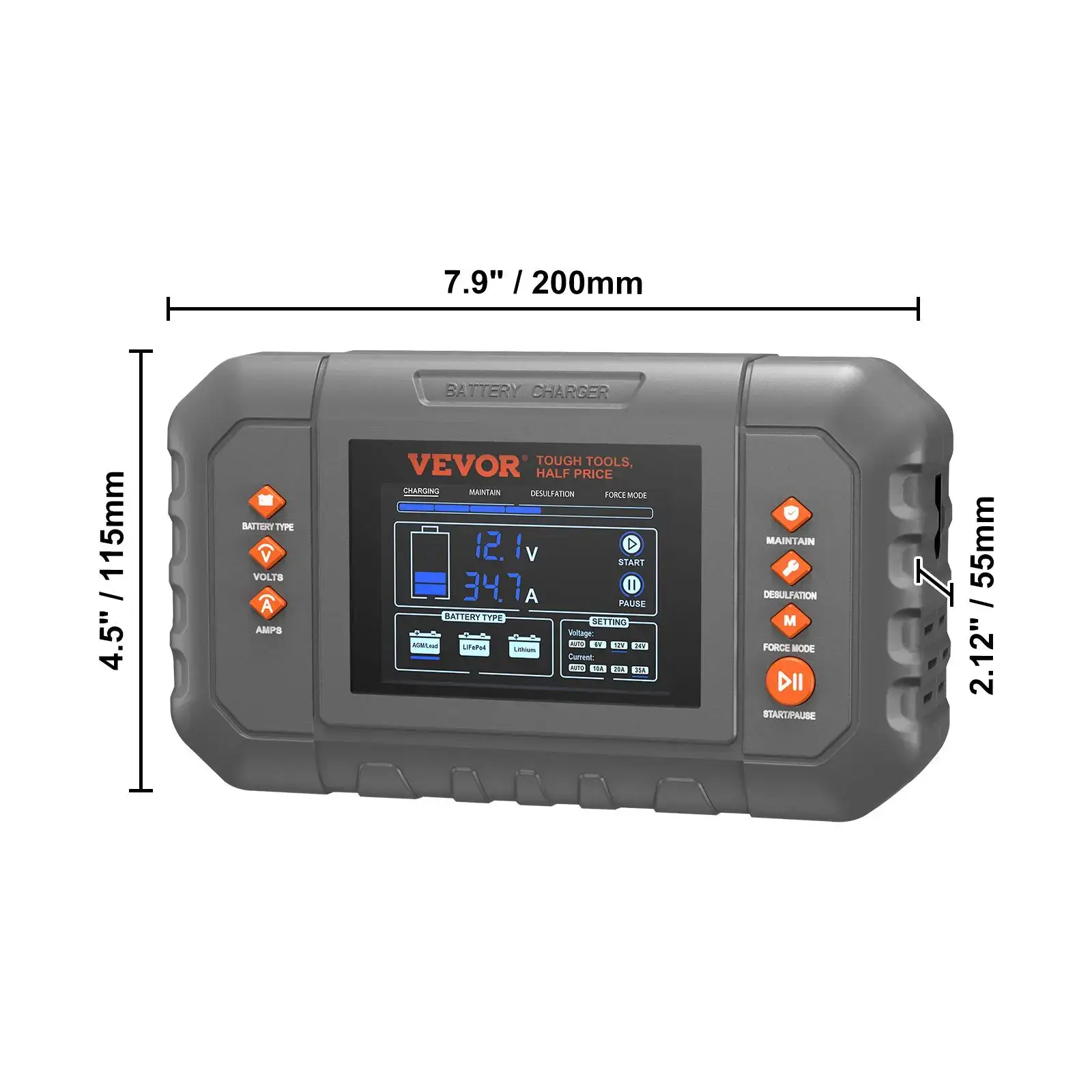 Smart Battery Charger, 35-Amp, Lithium LiFePO4 Lead-Acid (AGM / Gel / SLA) Car Battery Charger with LCD Display, Trickle Charger Maintainer Desulfator for Boat Motorcycle Lawn Mower Deep Cycle