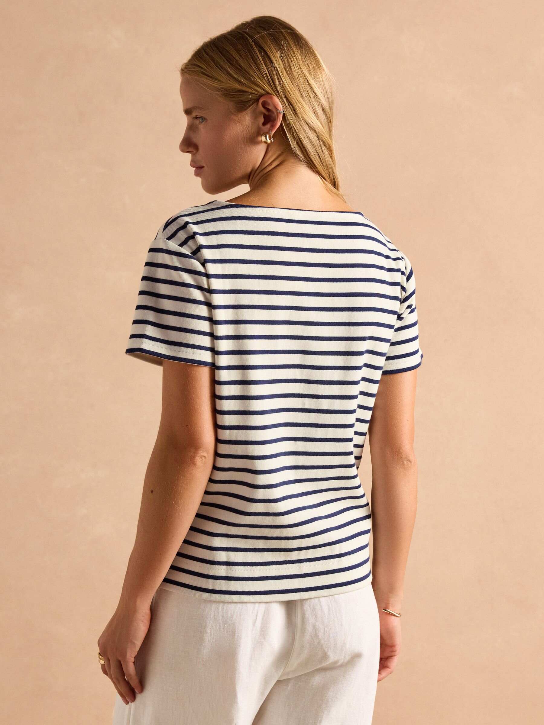 Harbour Cream/Navy Short Sleeve Boat Neck Breton Top