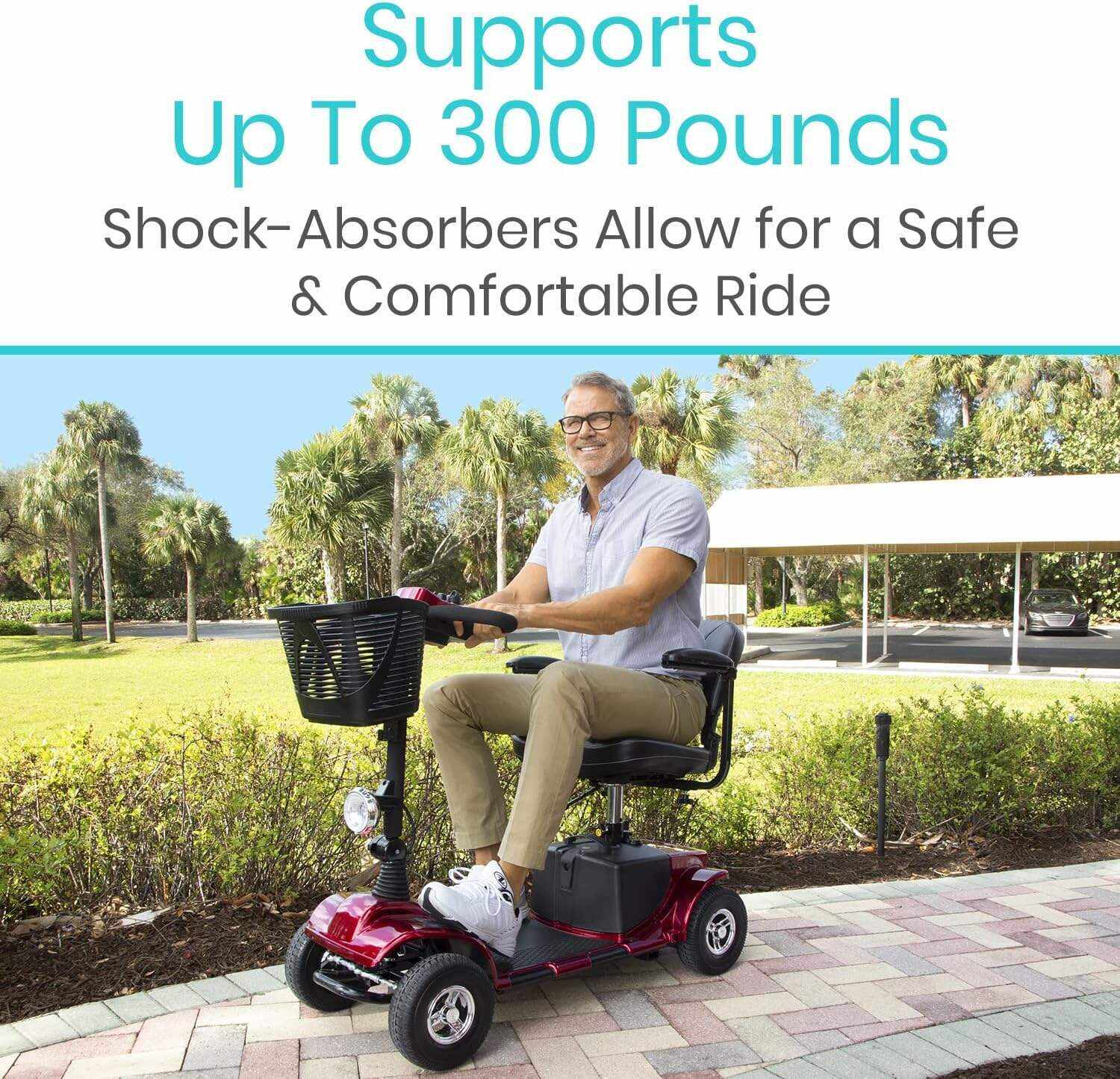 Vive Mobility Scooter (Series A) - 4 Wheel Electric Powered Wheelchair Mobile Device for Adults, Seniors - TSA Approved Wheel Chair, Compact, Travel - Long Range Battery, Shock Absorbing (Ruby Red)