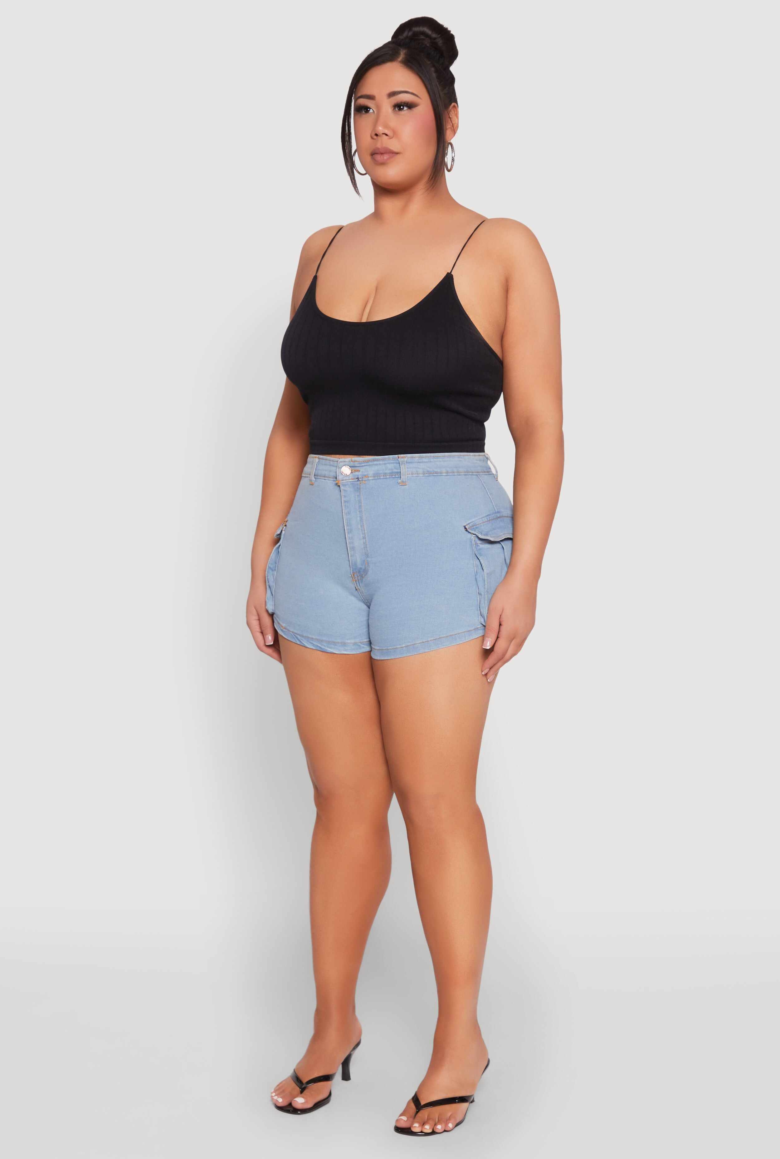 Plus Size Daisy Denim Cargo Shorts