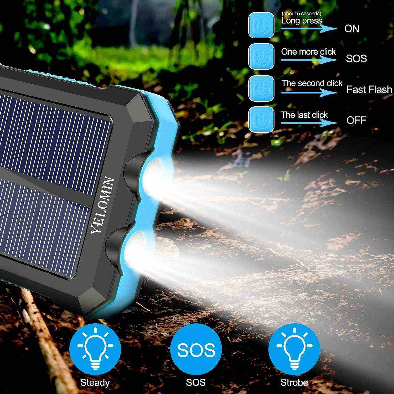 YELOMIN Solar Charger, 38800mAh Portable Solar Power Bank, Waterproof Battery Pack for Outdoor Activities, Camping External Backup Power Charger Dual USB 5V Outputs/LED Flashlights