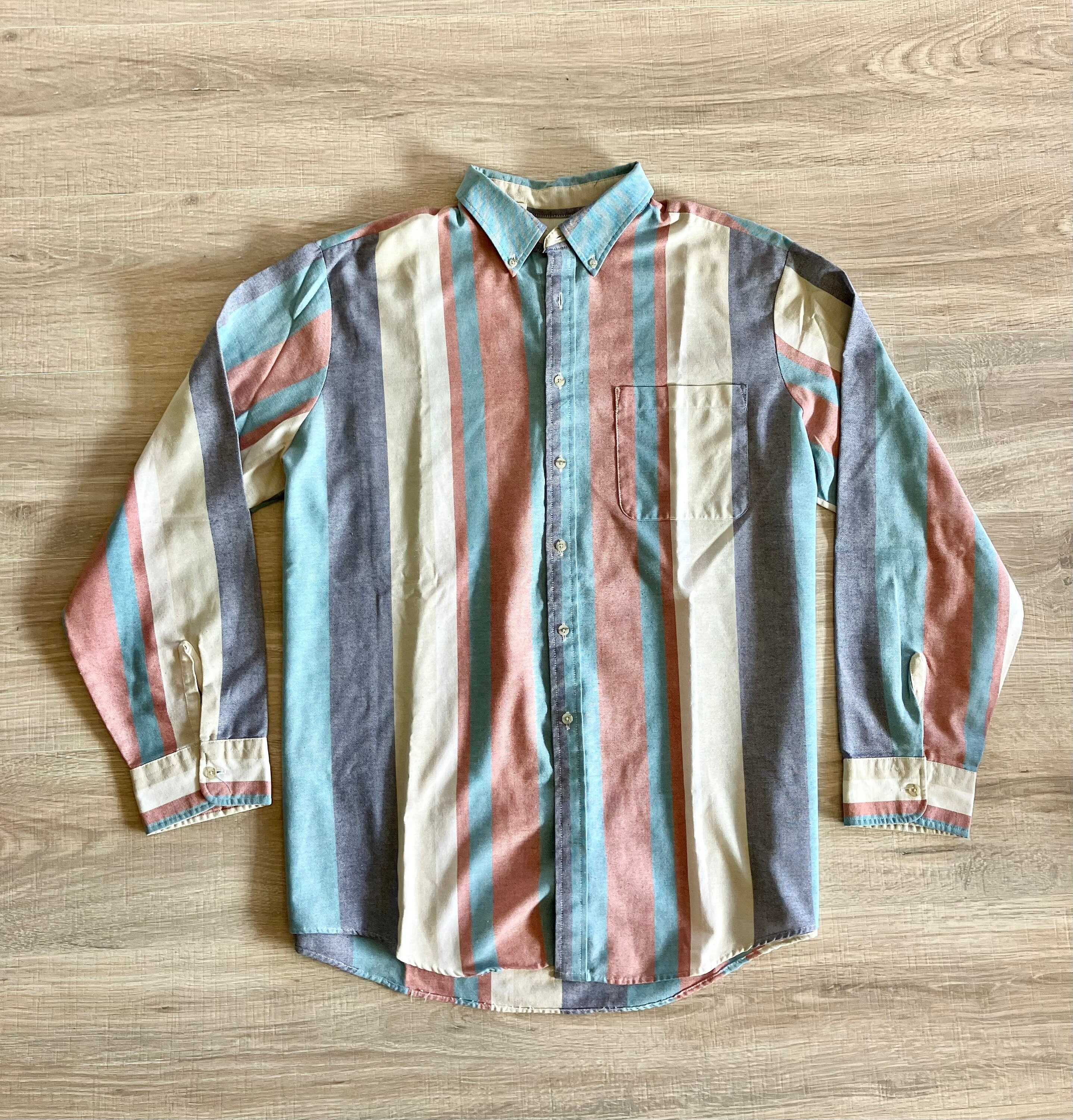Men's Fashion Western Blue Yellow Striped Long Sleeve Shirt