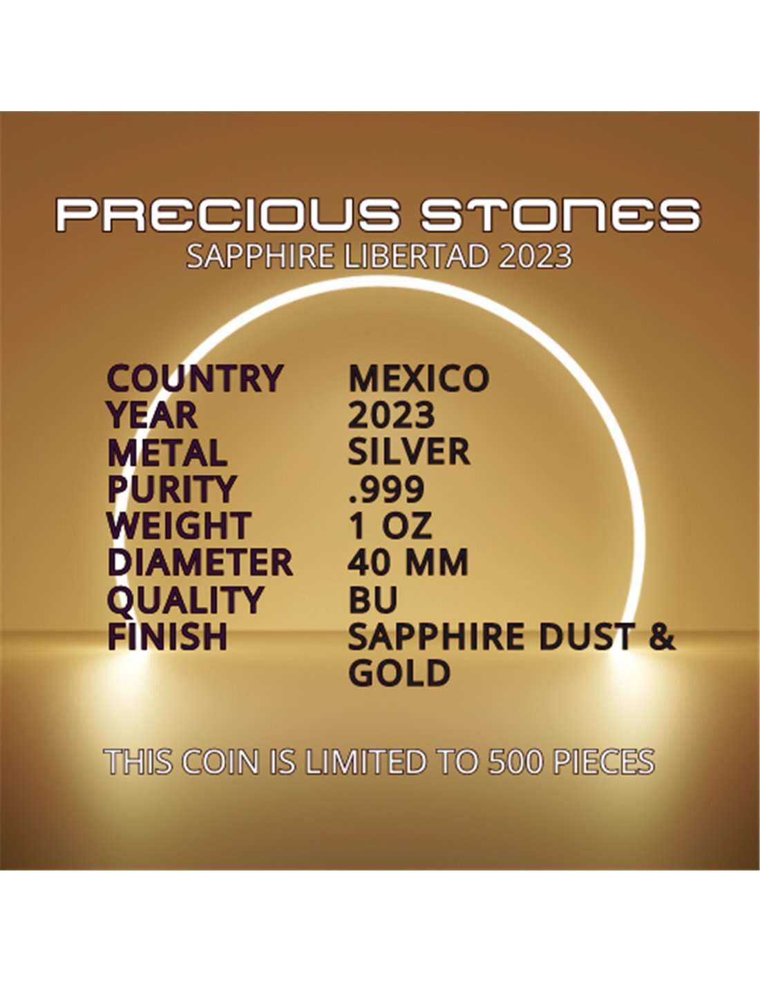 SAPPHIRE Precious Gemstones Libertad 1 Oz Silver Coin Mexico 2023