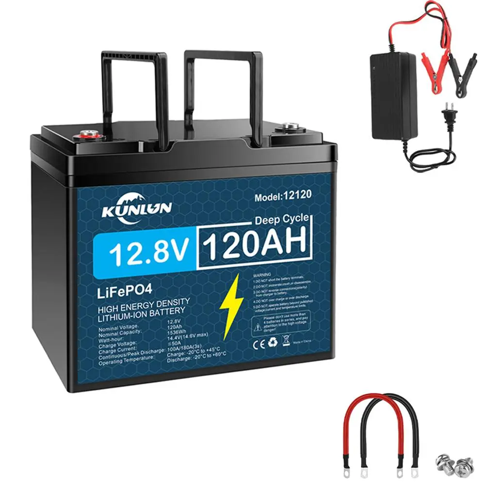 12V 100Ah/120Ah LiFePO4 Battery with Charger, Built-in Smart BMS, 5000+ Cycles Maintenance-Free