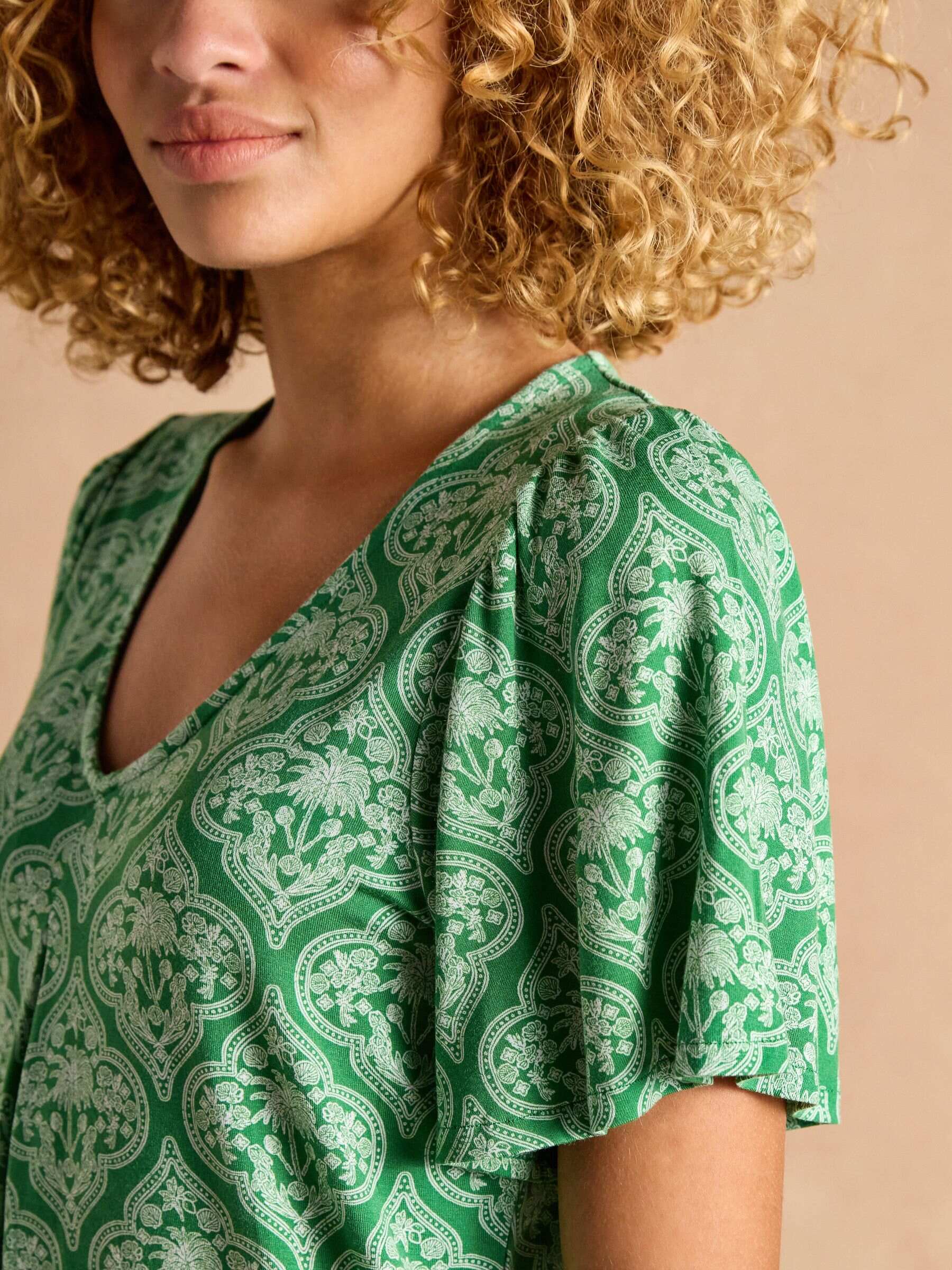 Nia Green Pleat Front Jersey Top