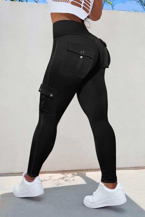 💕Solid Flap Pocket High Waist Sports Leggings