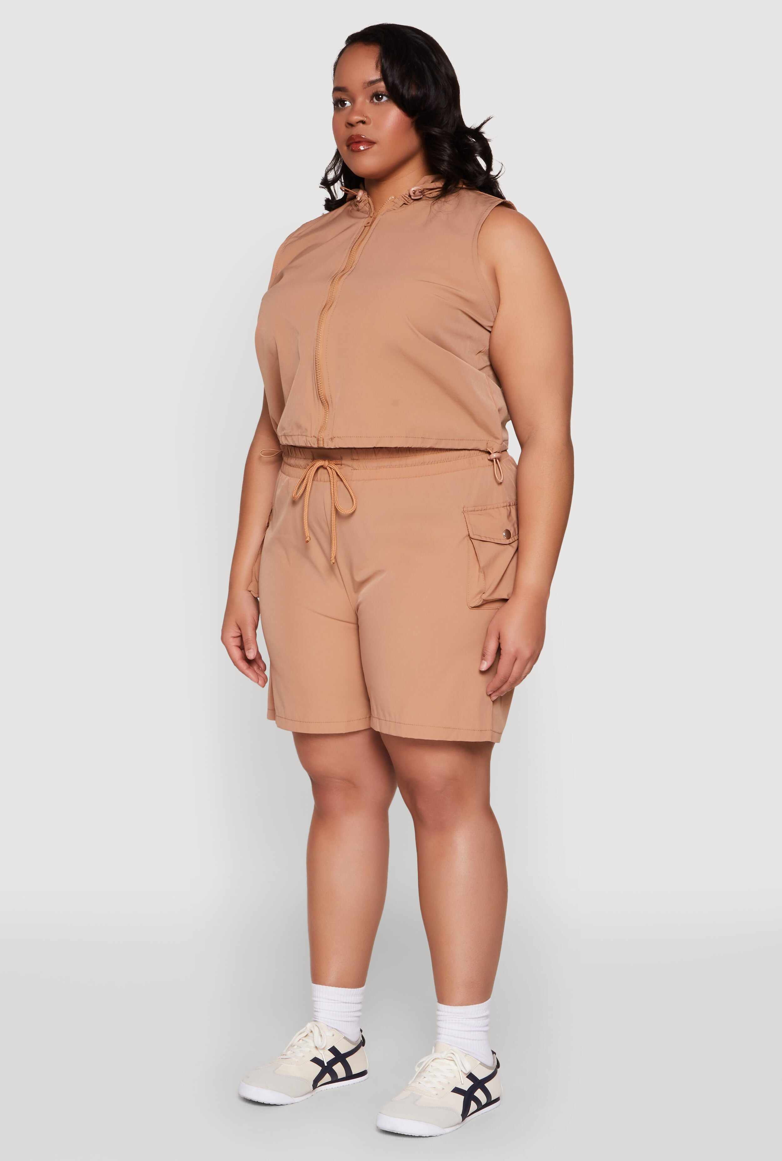 Plus Size Toggle Drawstring Hem Crop Top